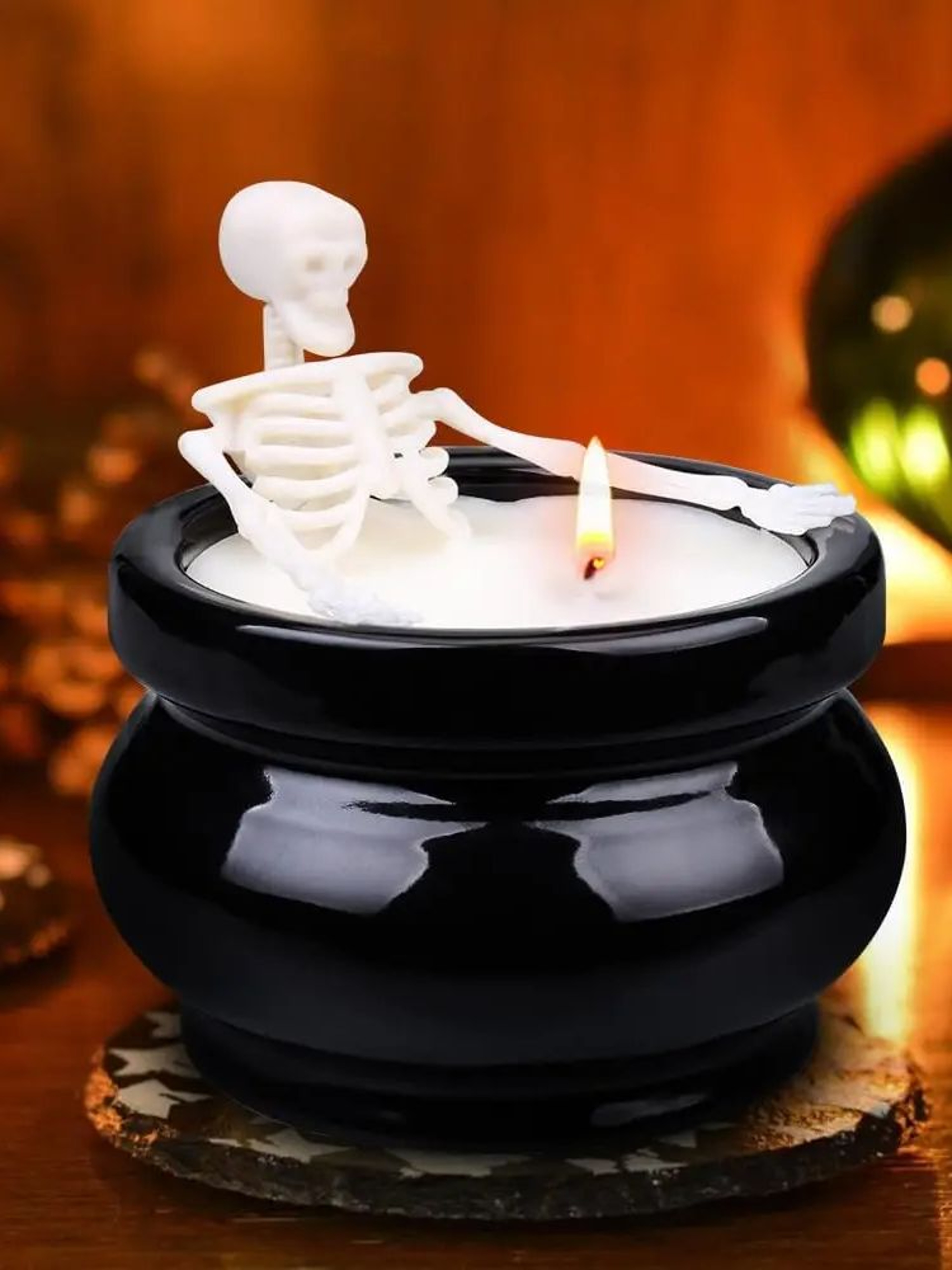 Skeleton Candle, Gothic Halloween Decor, Vintage Farmhouse Table Scents, Fall Home Decorations – view 7