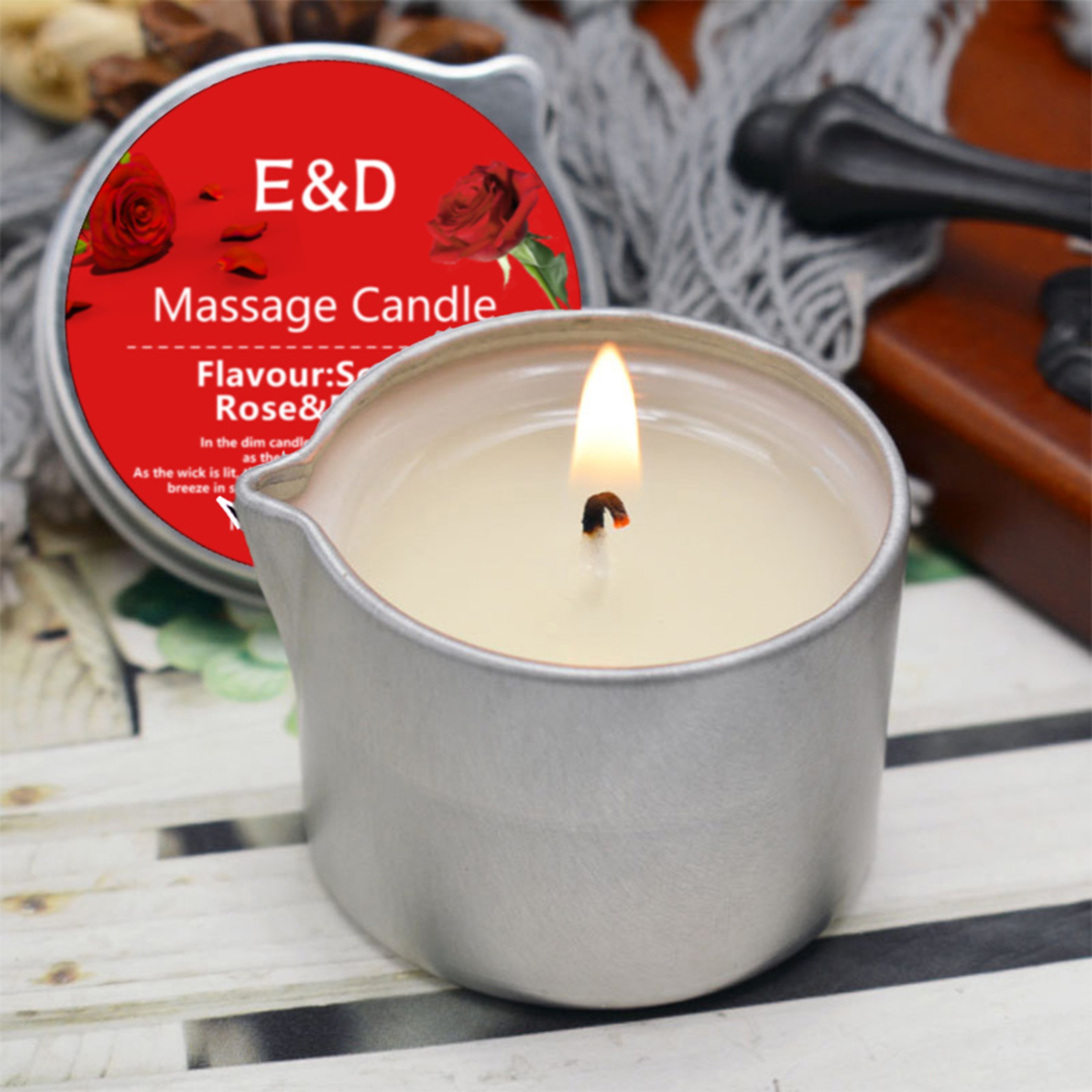 Rose Scented Massage Oil Candle, Aromatherapy Body Oil for Pure Relaxation, Home Spa Gift Set – view 3