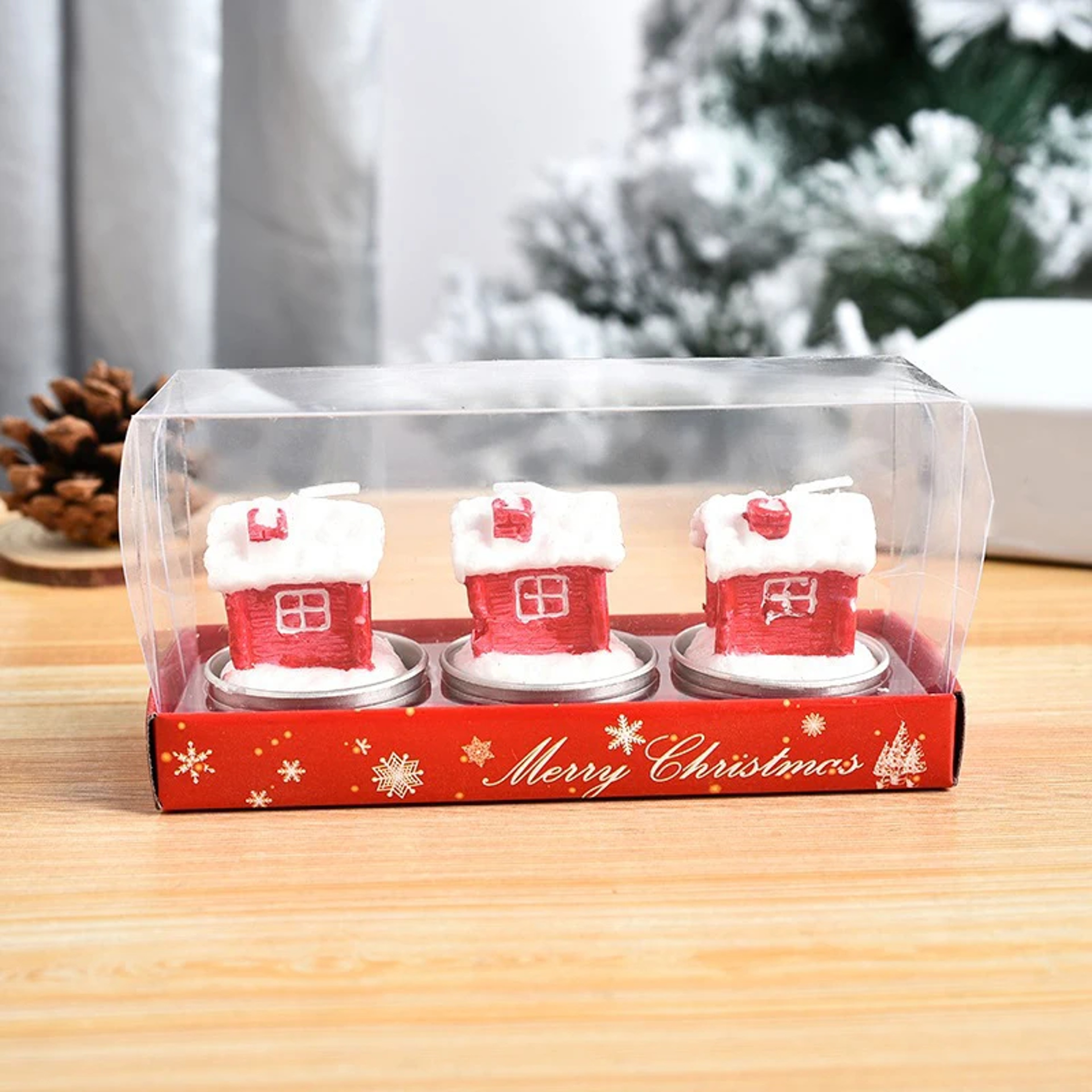 Christmas Candles Set Table Decorations With Santa Claus Snowman Xmas Tree And Pine Cones For Party 10