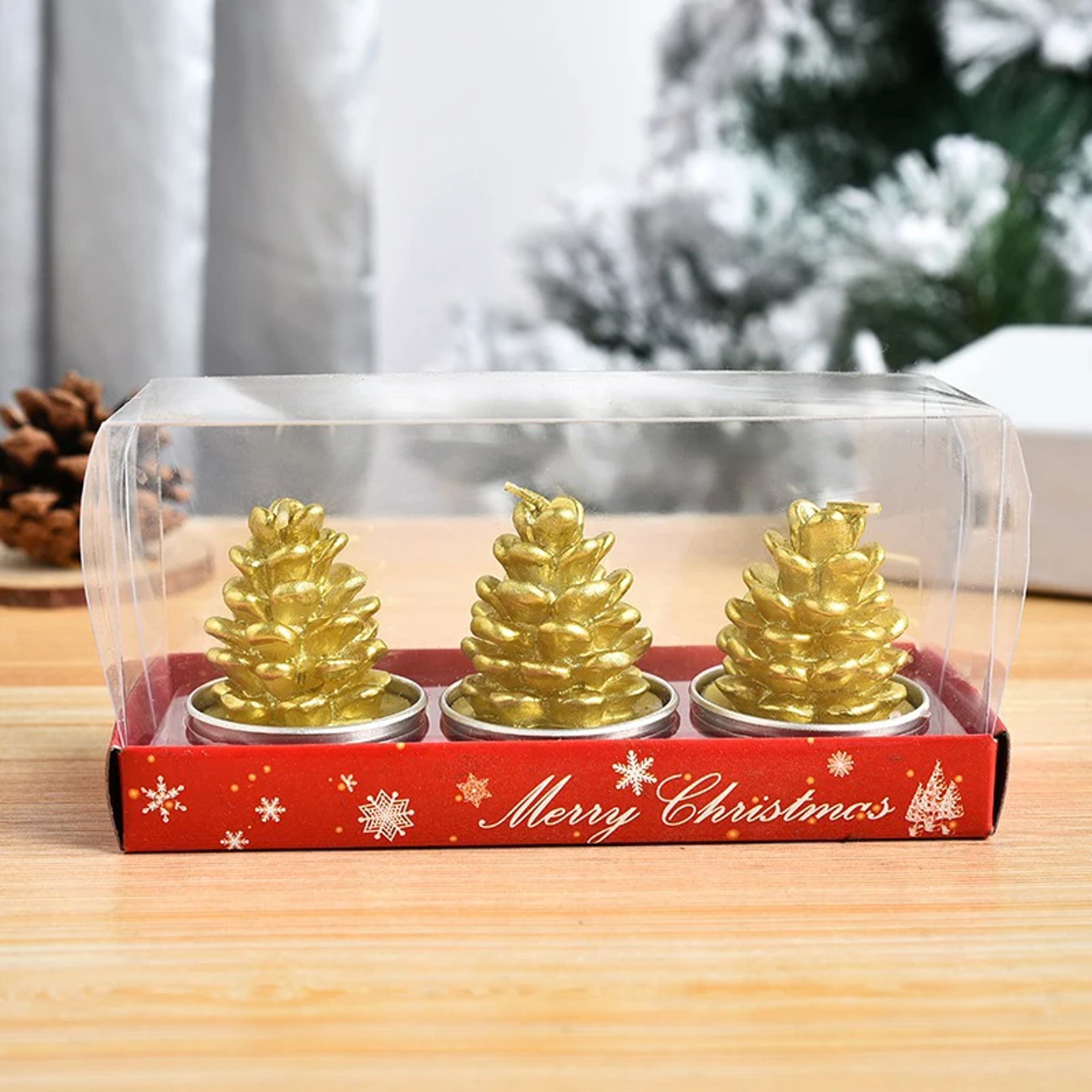 Christmas Candles Set Table Decorations With Santa Claus Snowman Xmas Tree And Pine Cones For Party 11