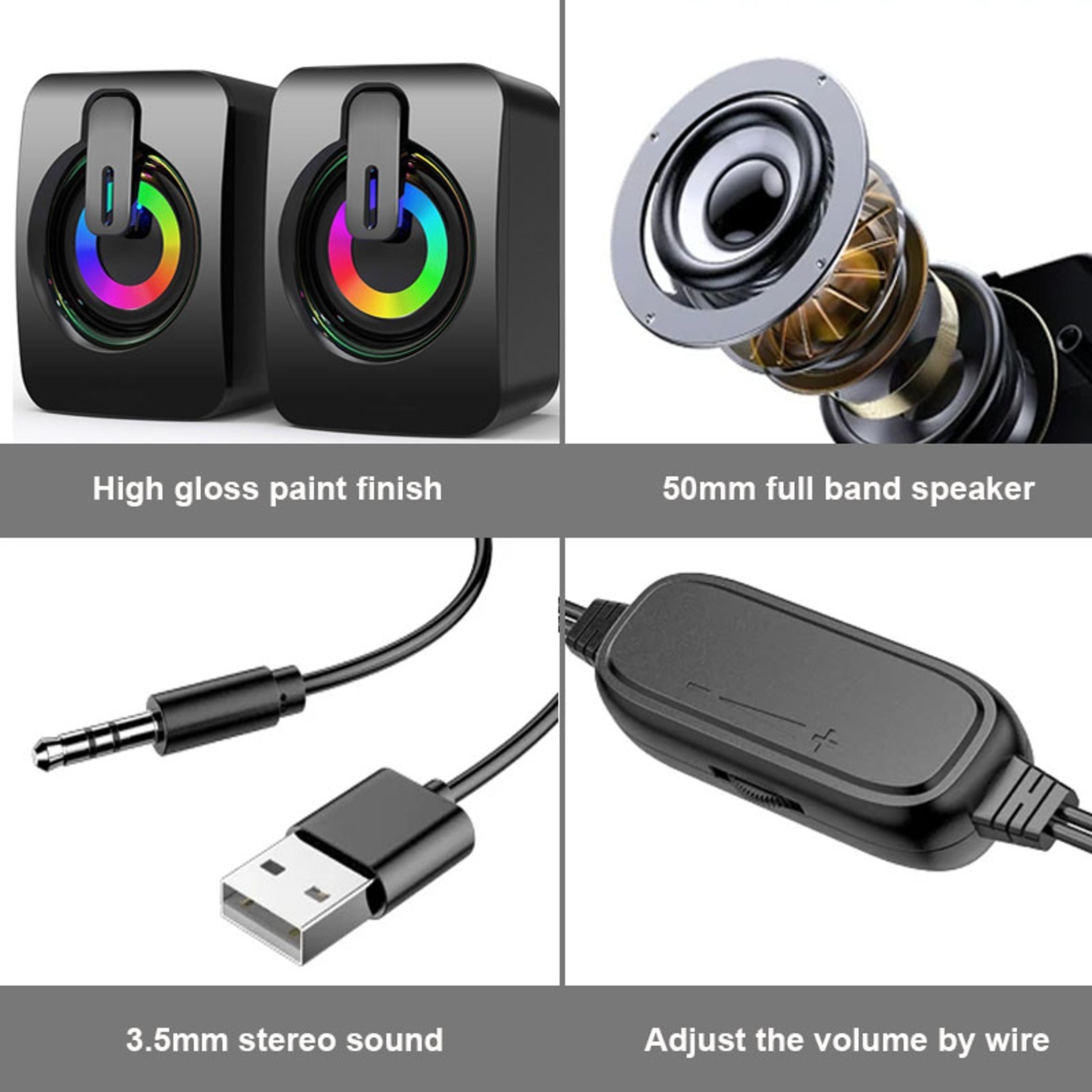 USB Wired Computer Speakers PC Sound Box HIFI Microphone LED Light For Desktop Computer 5