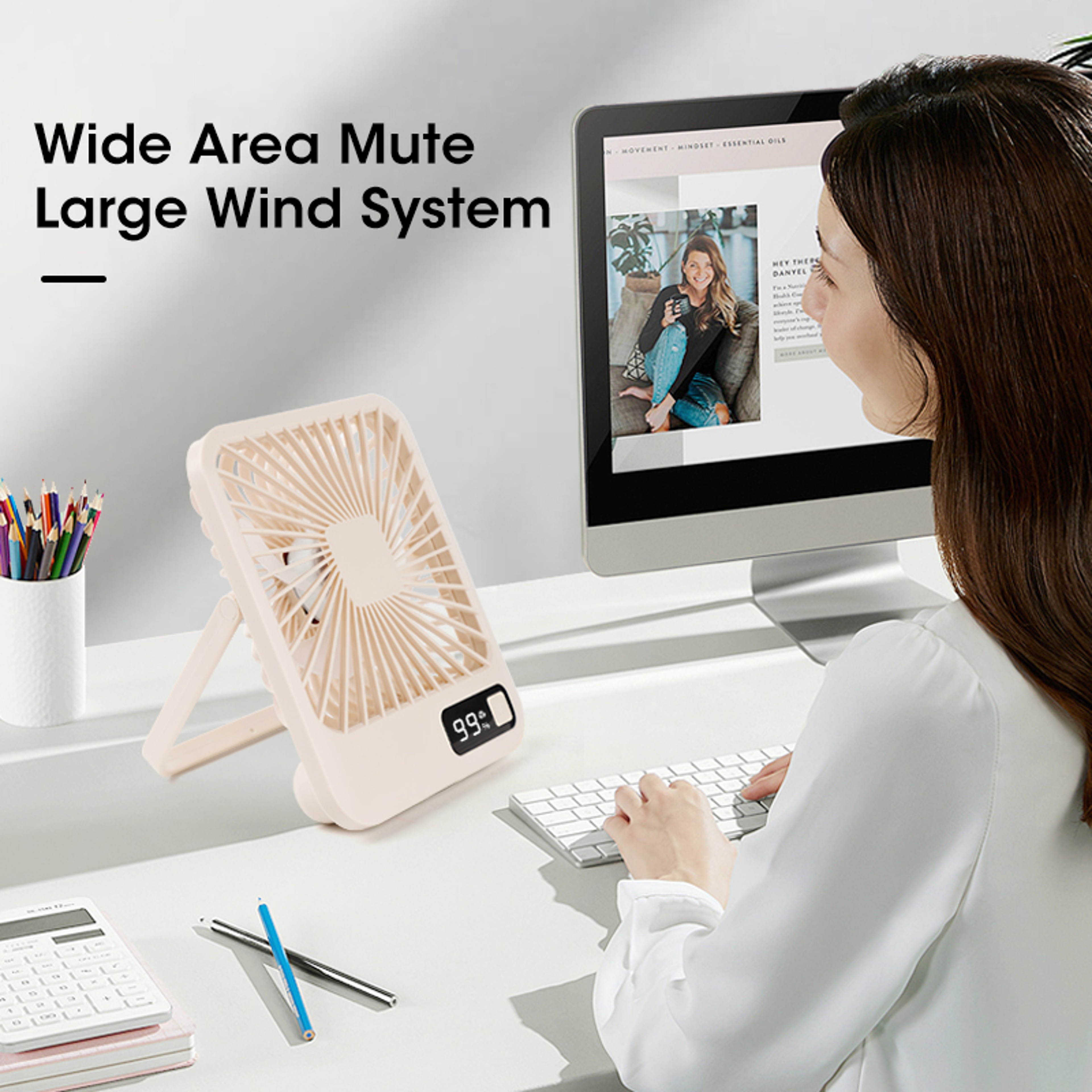 Mini Desk Fan USB Rechargeable Portable 2000mAh Ultra Quiet 5 Speed Strong Airflow Cooling Fan For  3