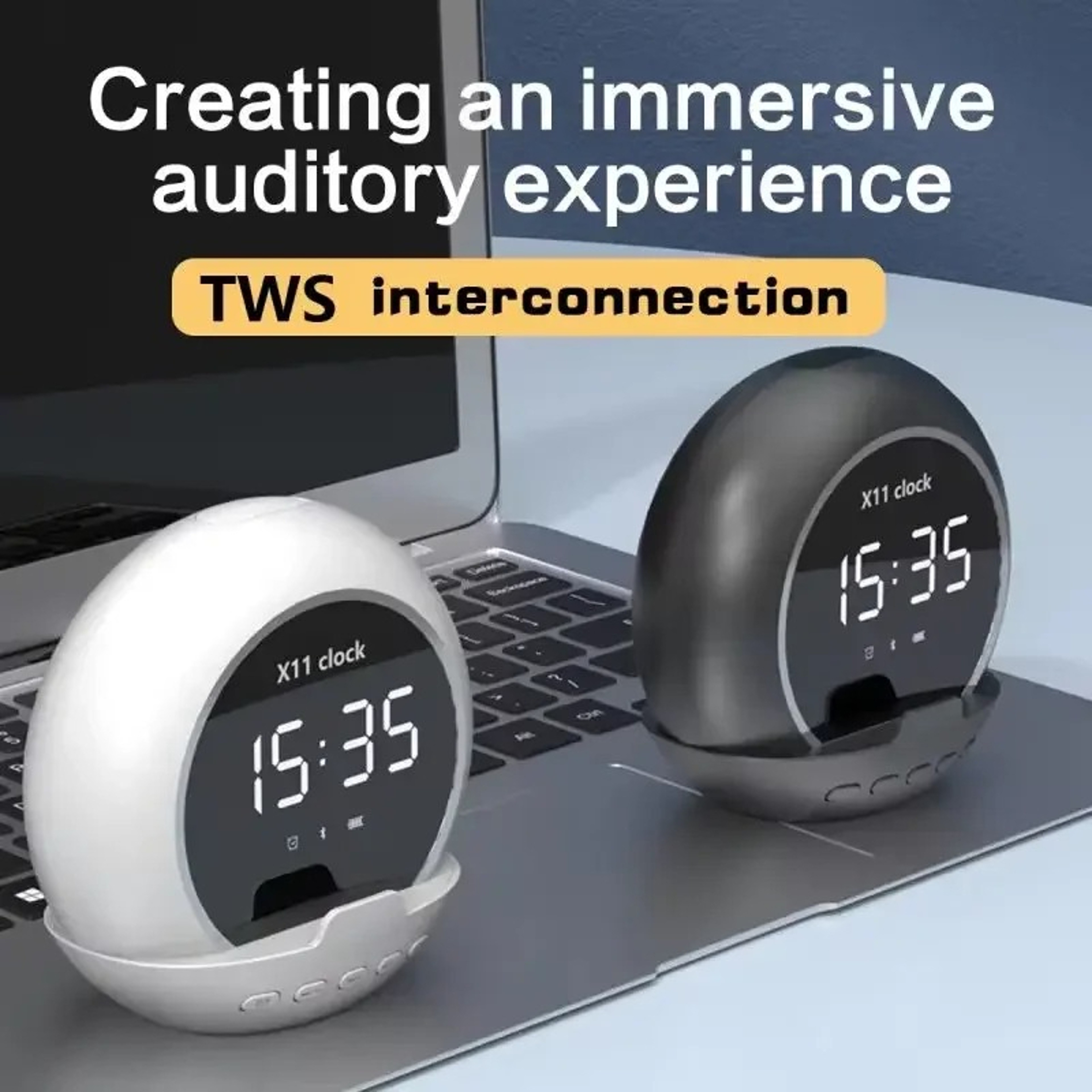 Wireless Speaker and Alarm Clock, Multifunctional Digital Music Device for Home, Travel, and Sports, Small Size – view 2