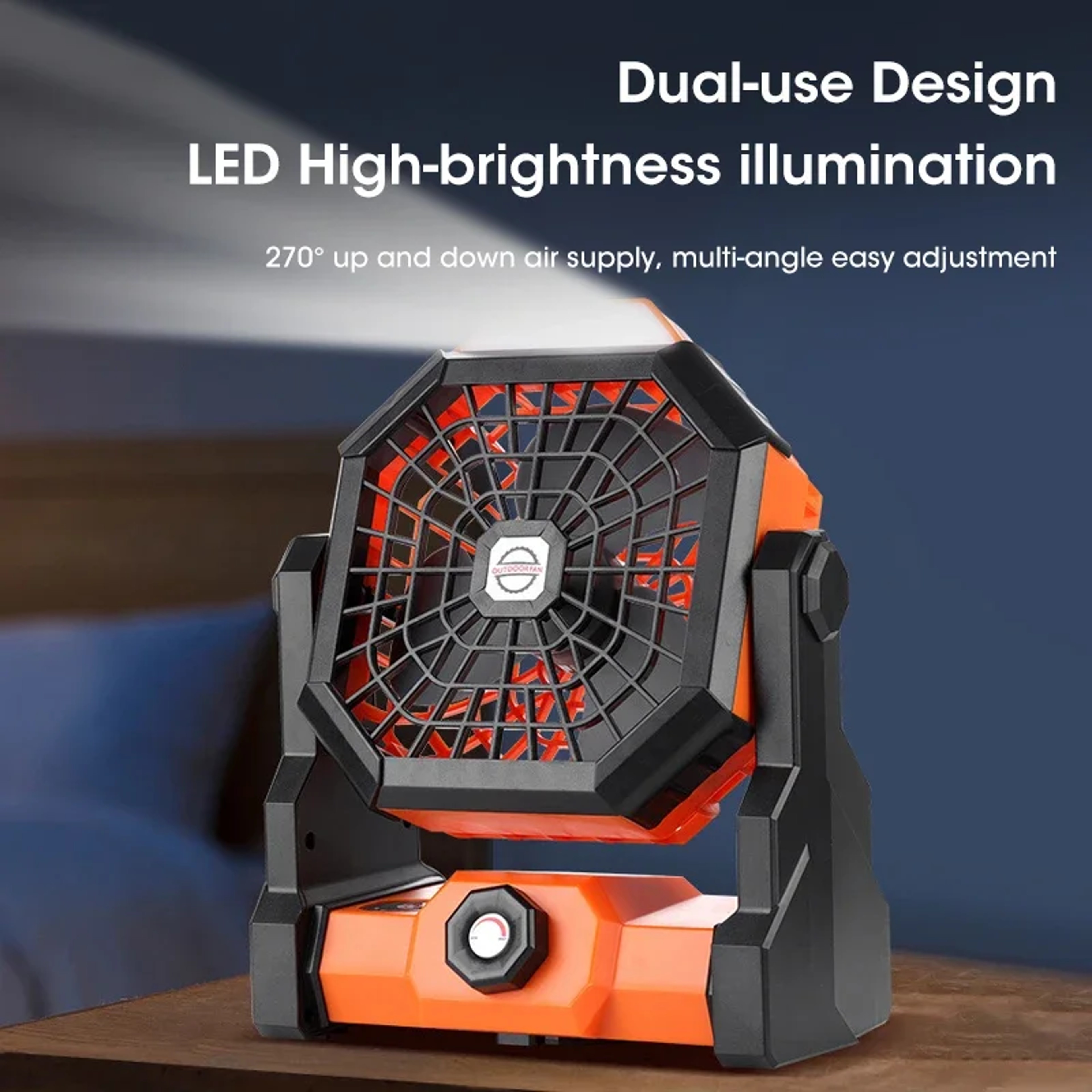 HighCapacity Outdoor Camping Fan Portable Desk Fan With LED Light Hook For Tent Trip Car Use 1