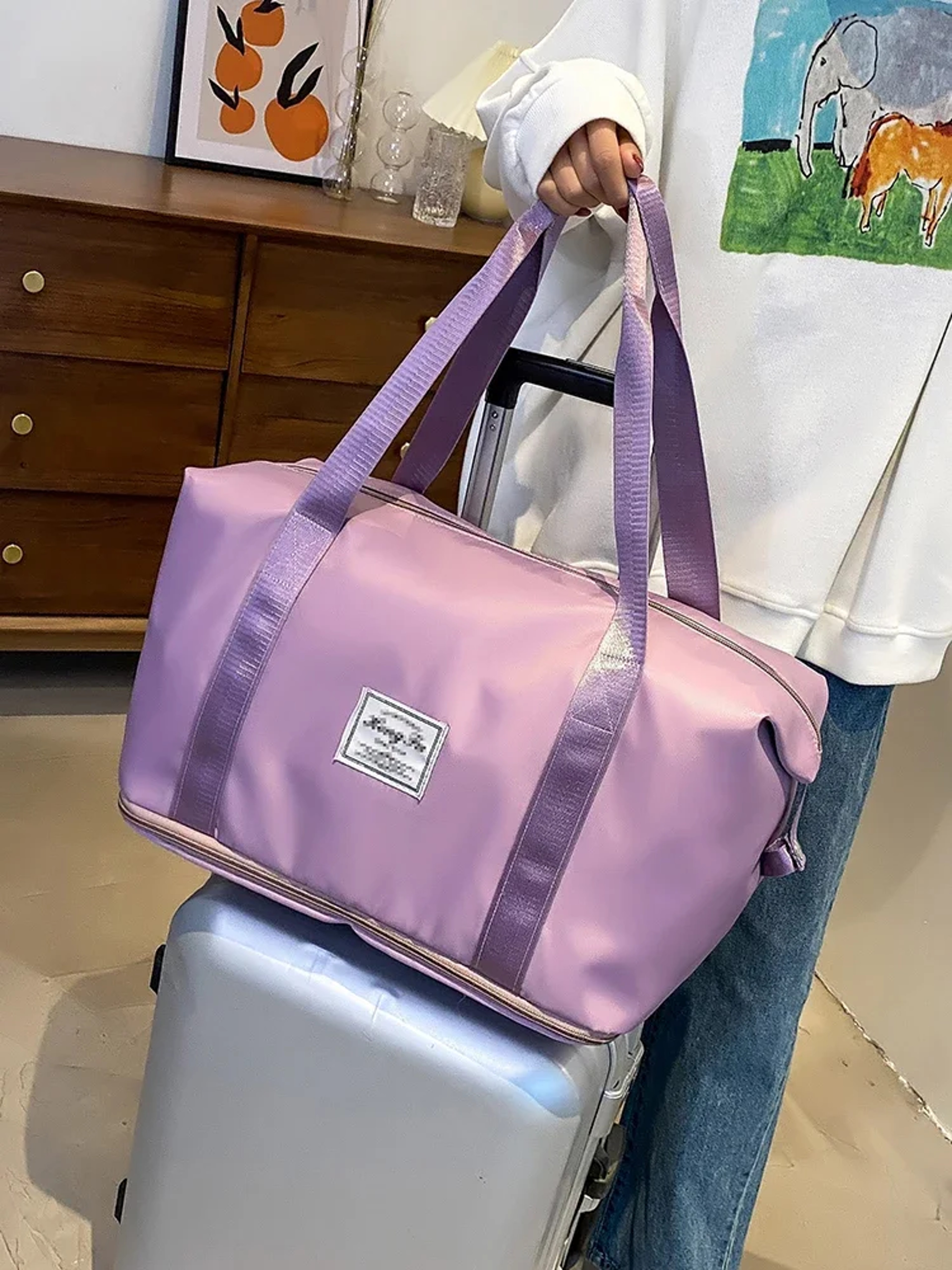 Waterproof Carry On Travel Duffle Bag Nylon Sports Tote Handbag Large Capacity For Women 2
