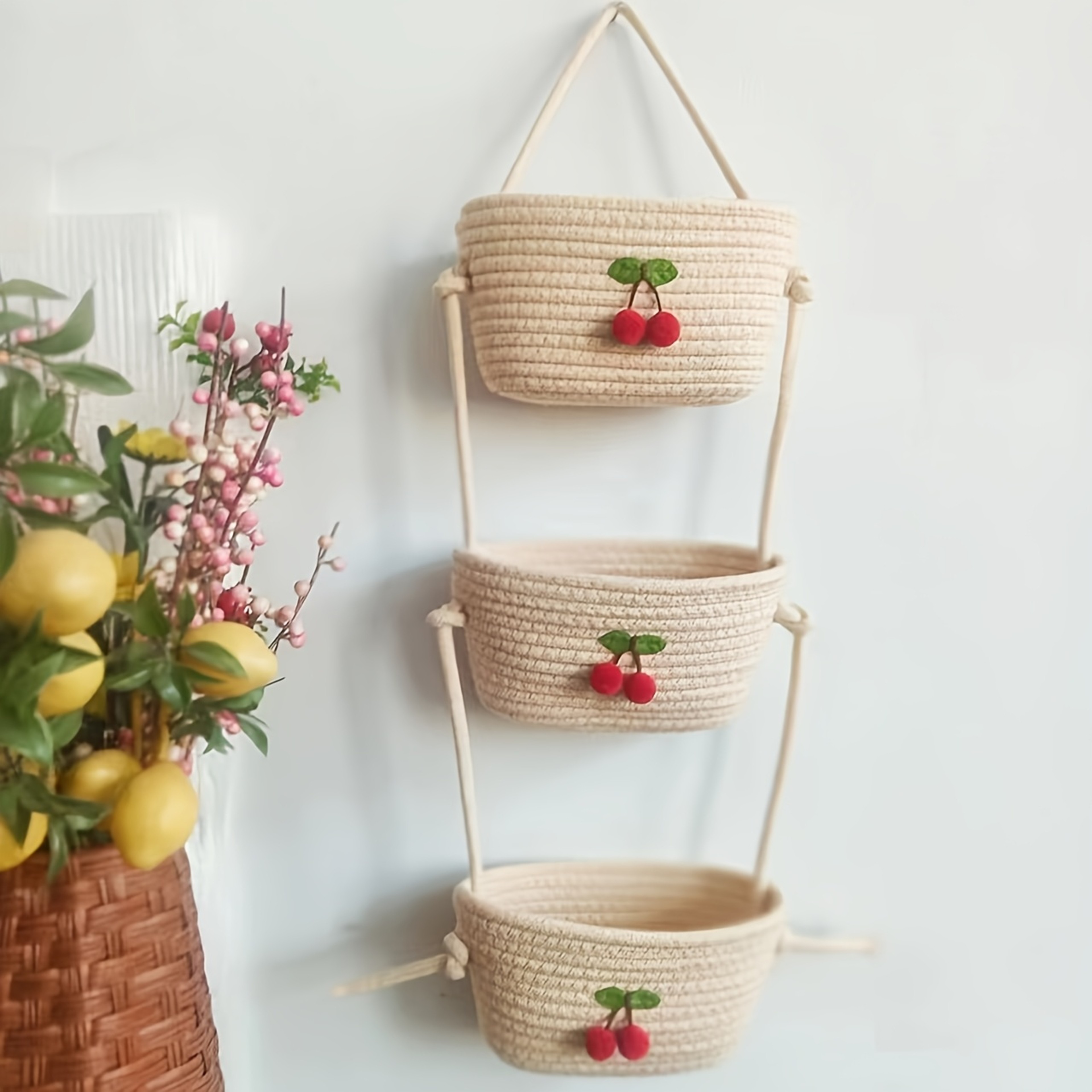 Hanging Storage Baskets, Hand-woven Wall-mounted Shelf Baskets, Decorative Storage Baskets for Home – view 2