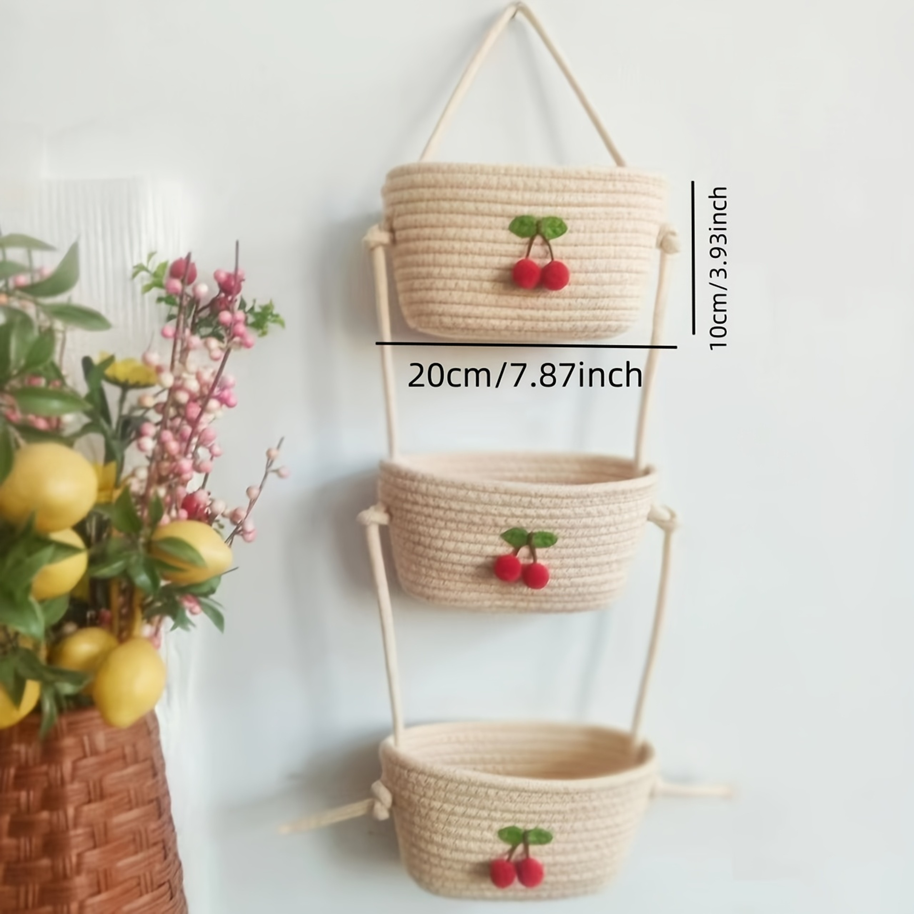 Hanging Storage Baskets, Hand-woven Wall-mounted Shelf Baskets, Decorative Storage Baskets for Home – view 3