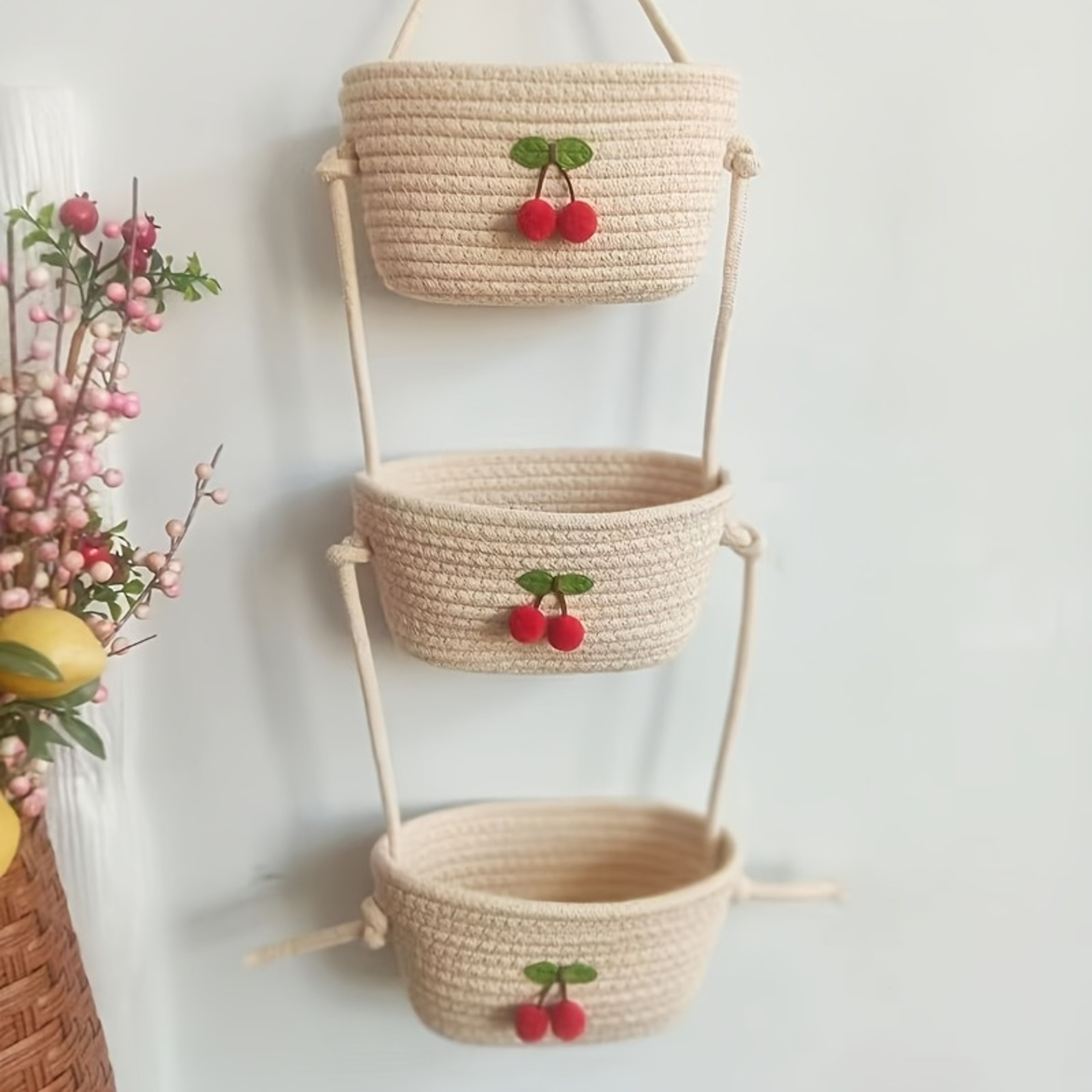 Hanging Storage Baskets, Hand-woven Wall-mounted Shelf Baskets, Decorative Storage Baskets for Home – view 7