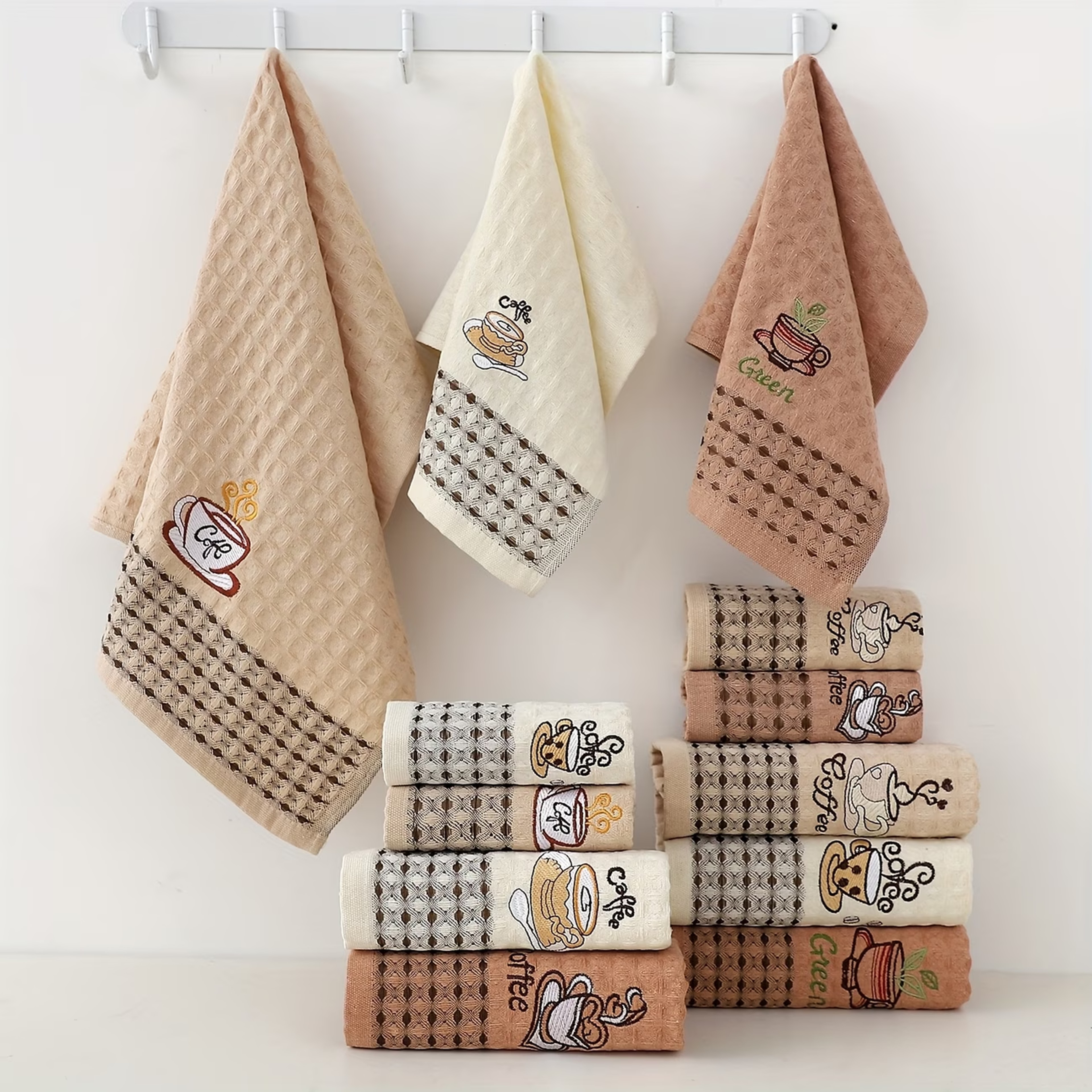 Super Absorbent Coffee Cup Embroidered Kitchen Dish Towels Set Quick Dry Kitchen Cleaning Cloths Ho 0