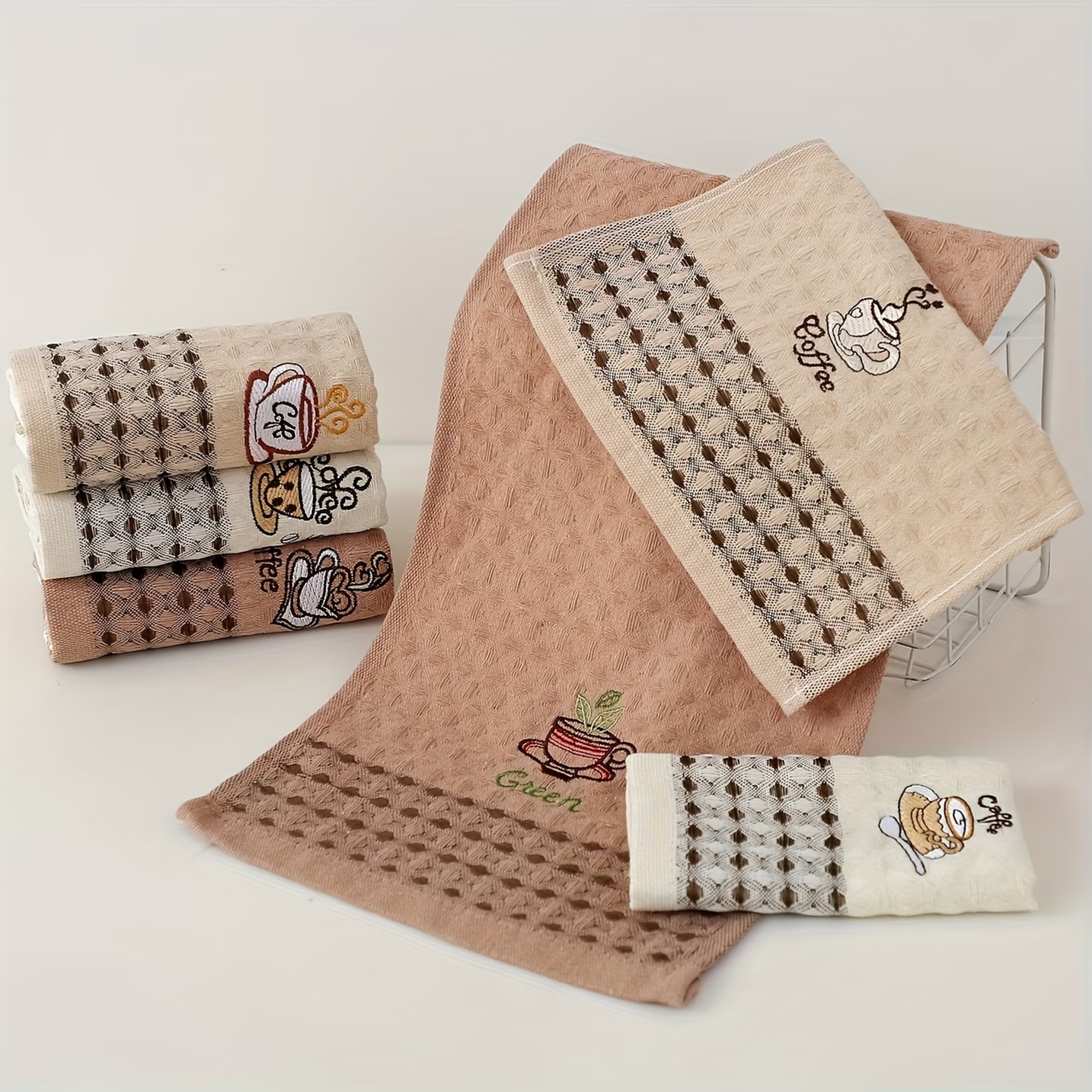 Super Absorbent Coffee Cup Embroidered Kitchen Dish Towels Set Quick Dry Kitchen Cleaning Cloths Ho 2
