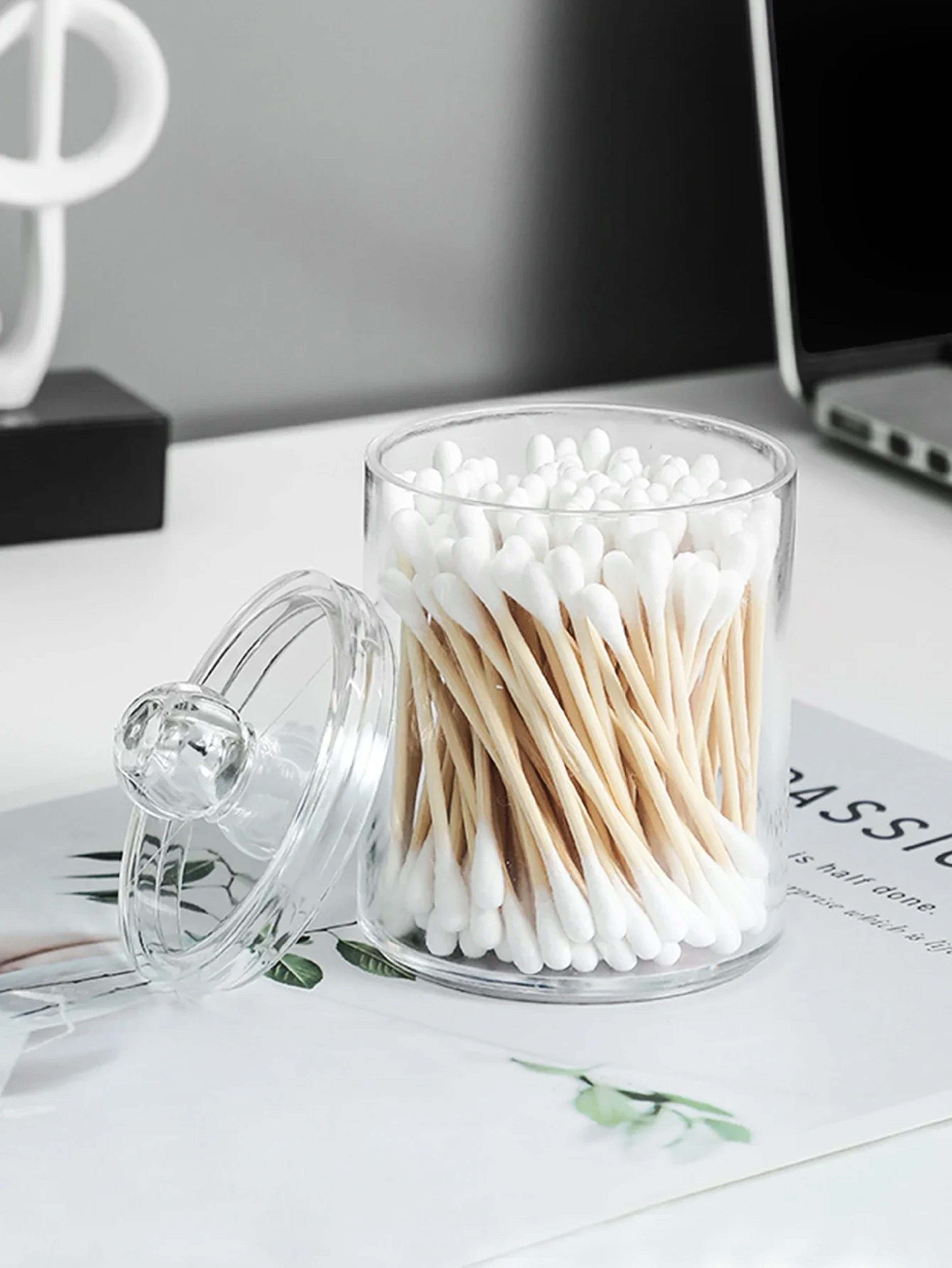 Transparent Plastic Cotton Swab Box Circular Design with Dust Cover Makeup Organizer Storage for Jewelry and Toothpicks – view 3