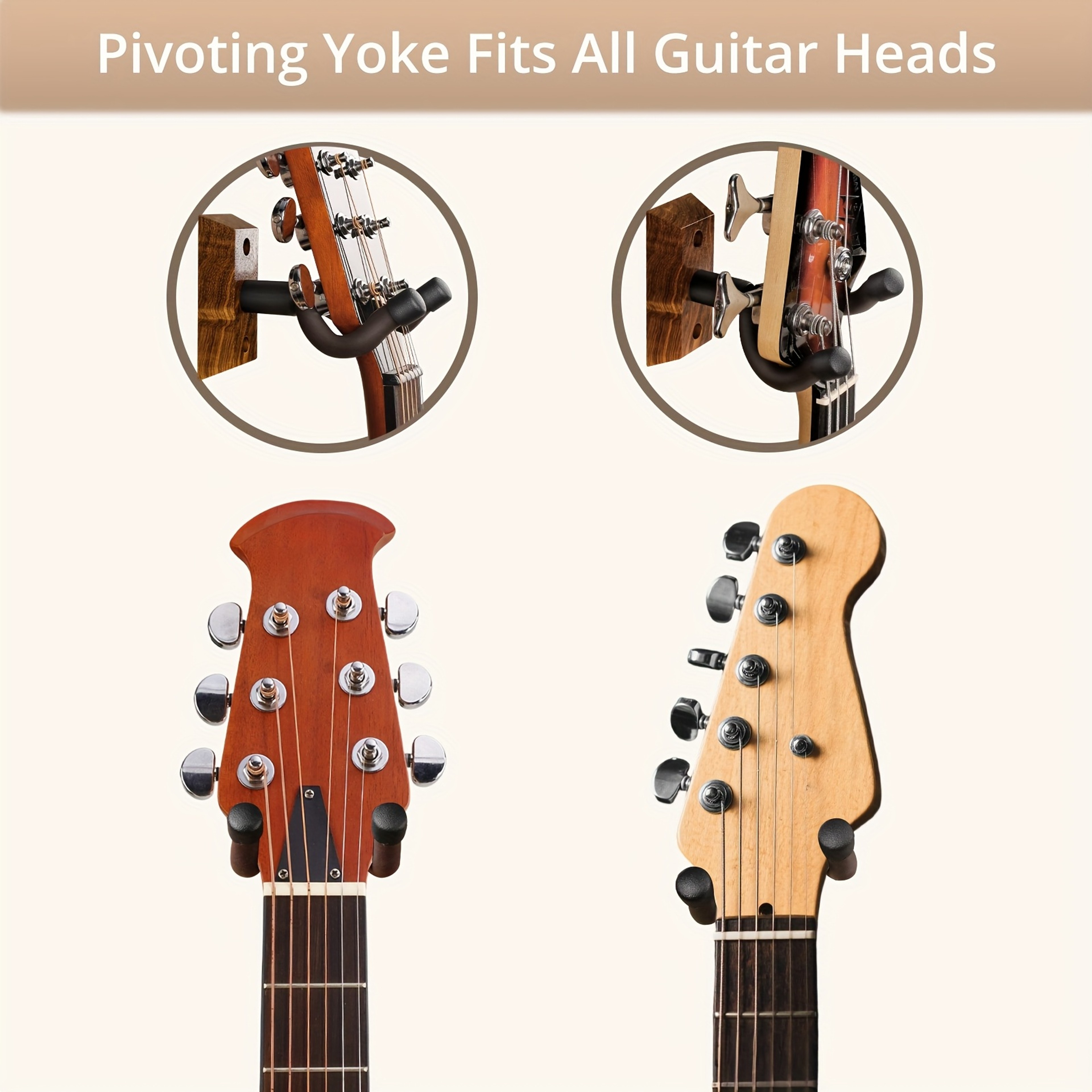 Premium Zebra Wood Guitar Wall Mount With Rotating Hooks  Universal Guitar Hanger For All Sizes 5