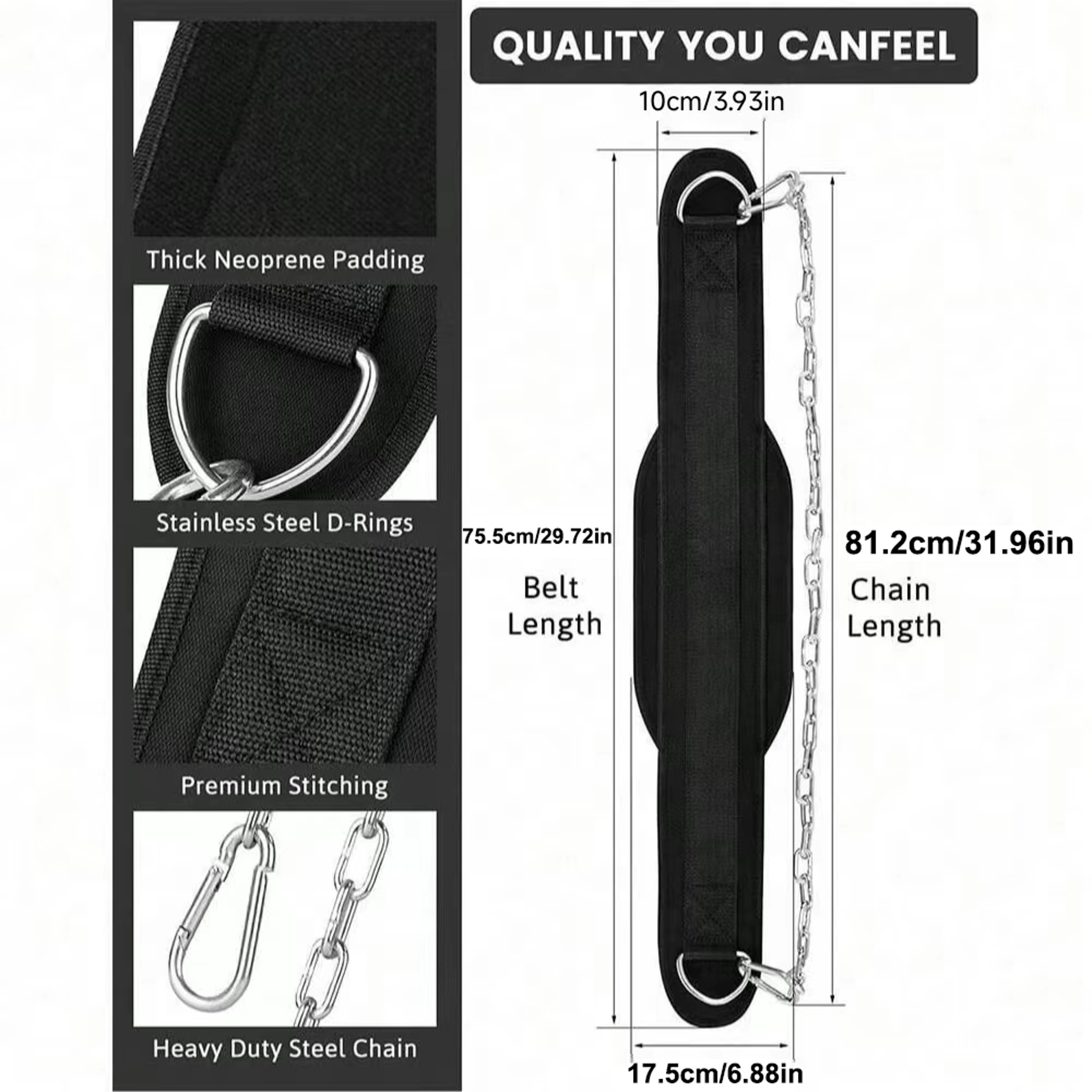 Heavy Duty Steel Chain Dip Belt for Weightlifting, Adjustable Fitness Belt – view 2