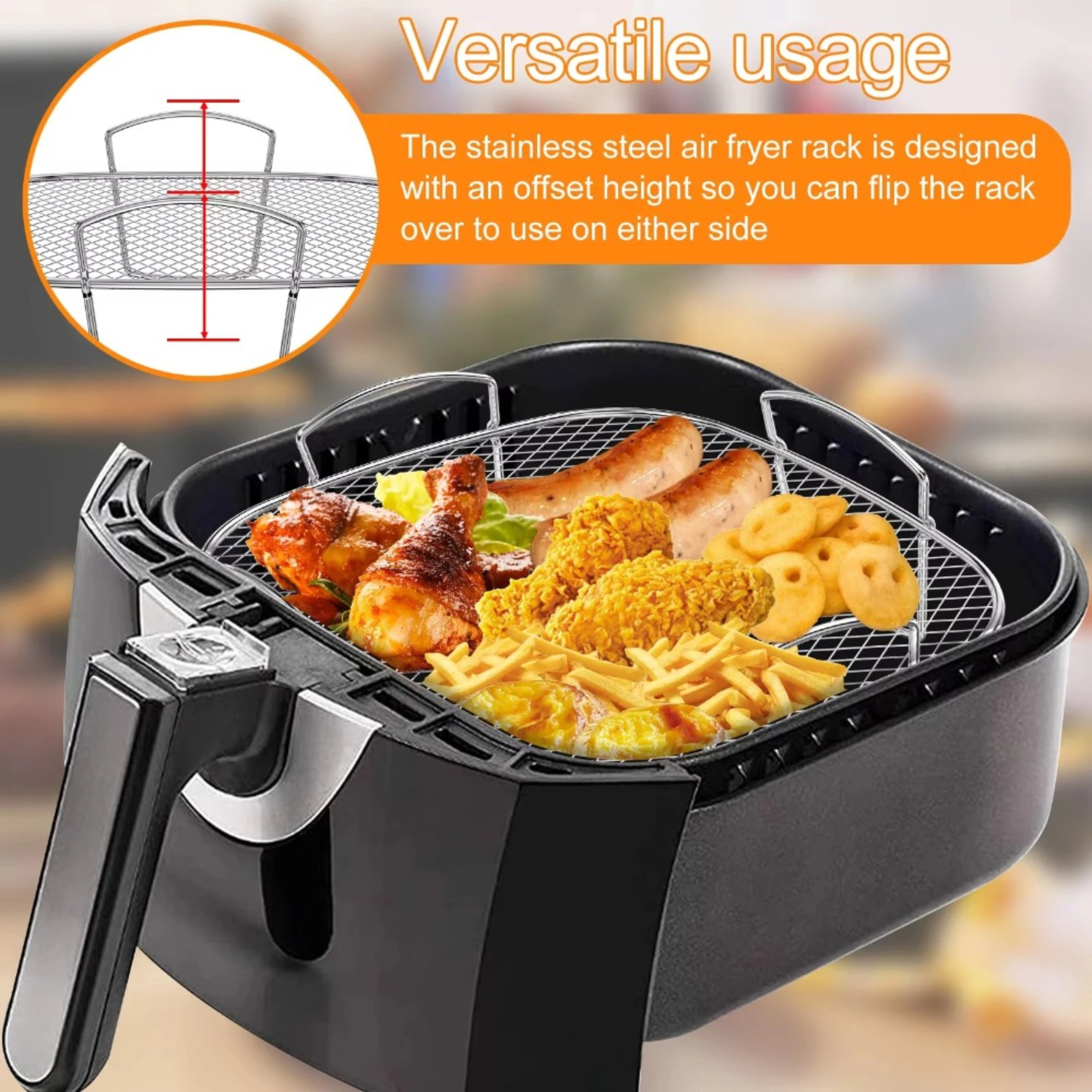 Adjustable Multifunctional Roasting Rack For Air Fryer Dehydrator BBQ Steaming Rack Compatible With