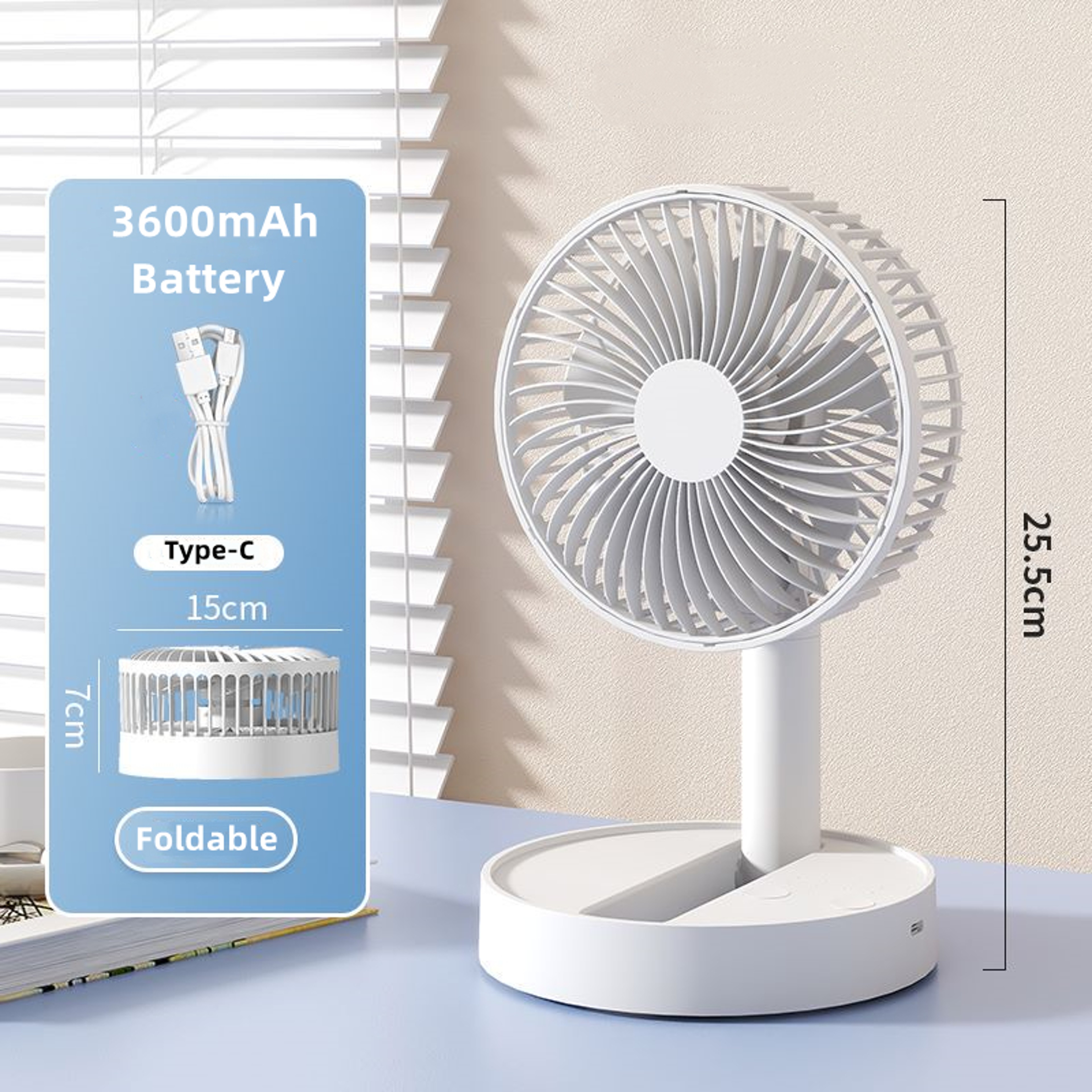 USB Foldable Fan With Speeds  Timing Battery Operated Mini Fan For Bedroom Indoor Or Outdoor Table  6