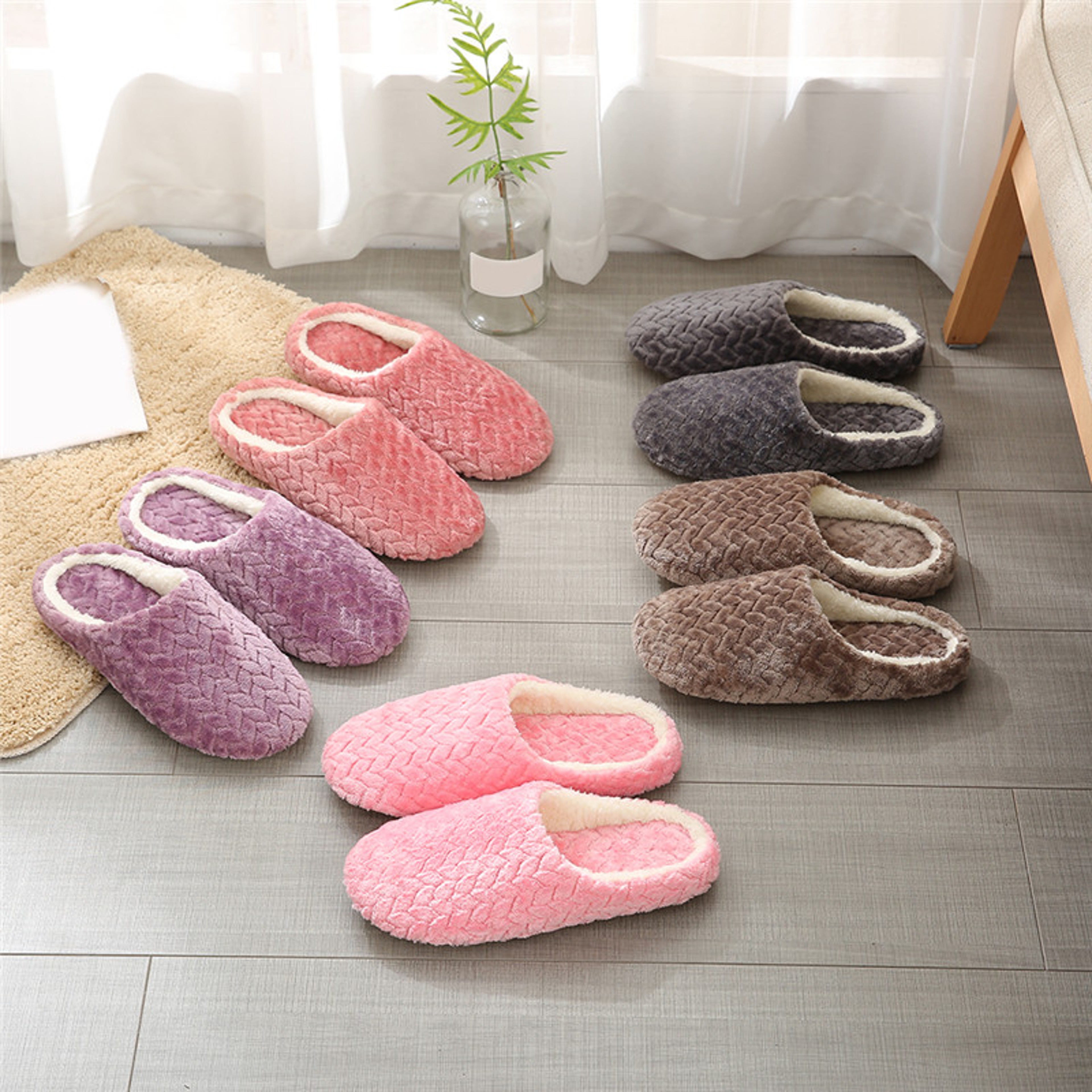 Womens Winter Fur Slippers Soft, Non-Slip, Memory Foam Indoor Shoes for Couples and Kids, Cartoon Cat Design – view 4