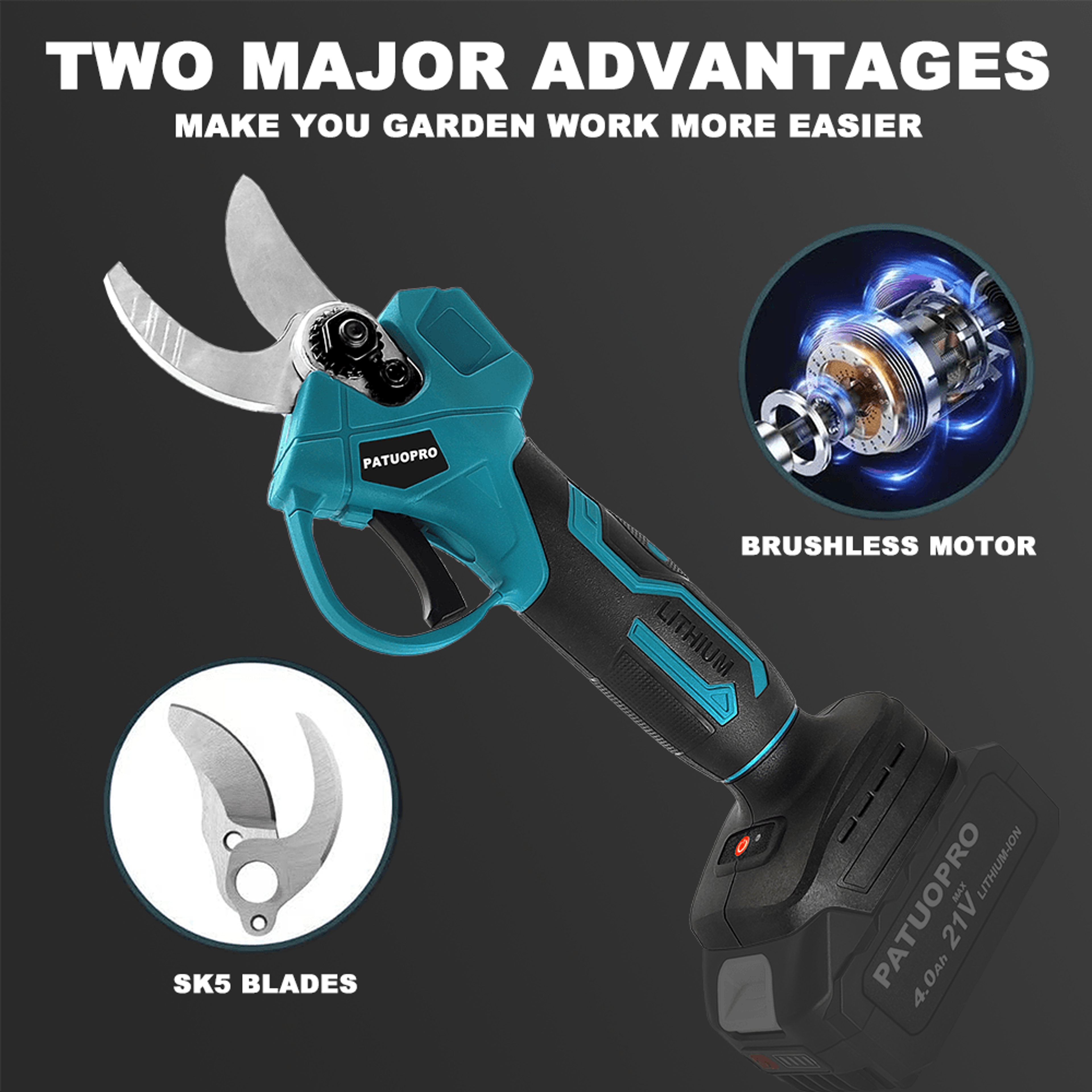 Professional Cordless Electric Pruning Shear with Brushless Motor for Gardening and Bonsai Cutting Tool – view 5