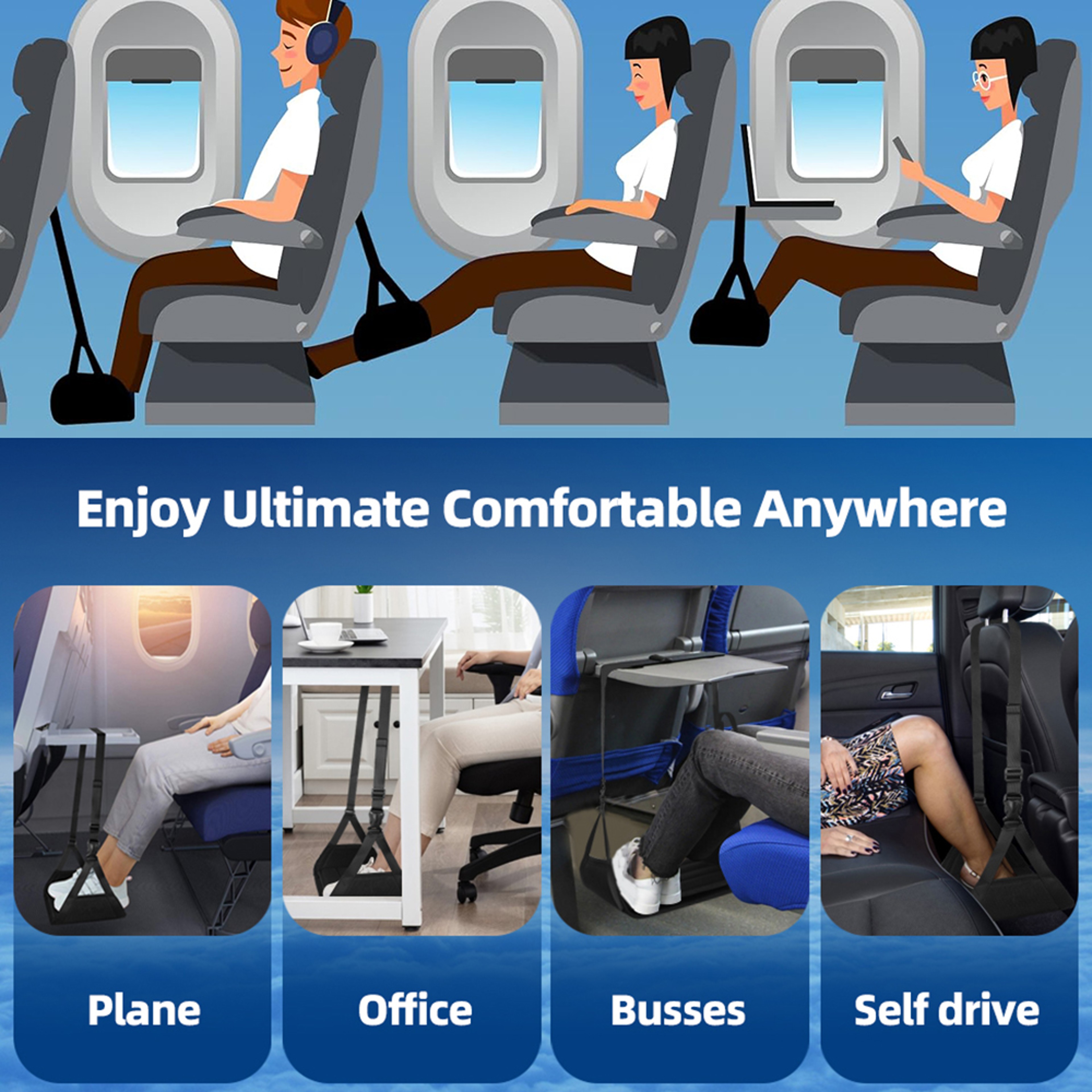 Airplane Foot Hammock Memory Foam Travel Foot Rest Adjustable Airline Leg Support – view 6