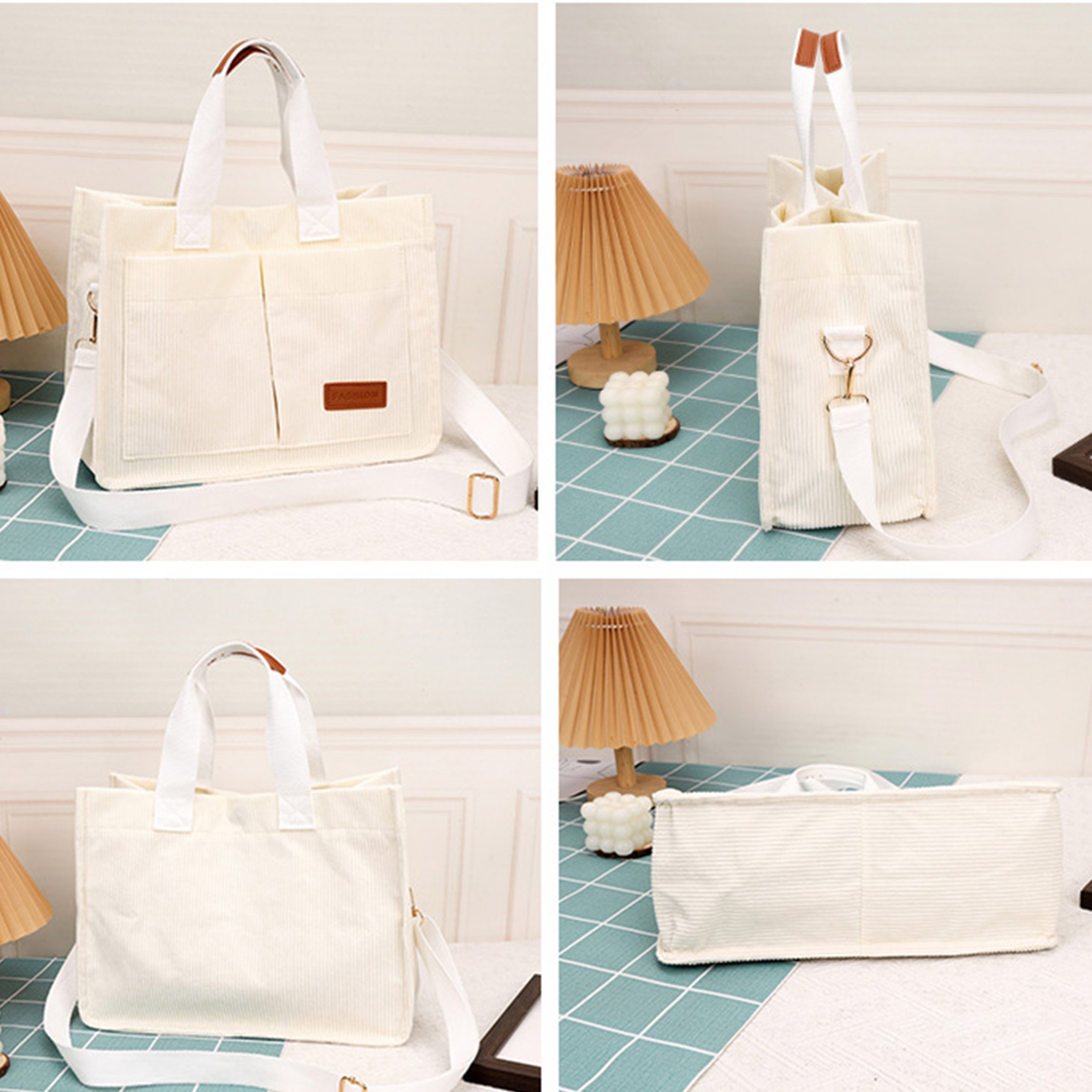 Stylish Canvas Shoulder Bag Spacious Crossbody Handbag For Women In White 1