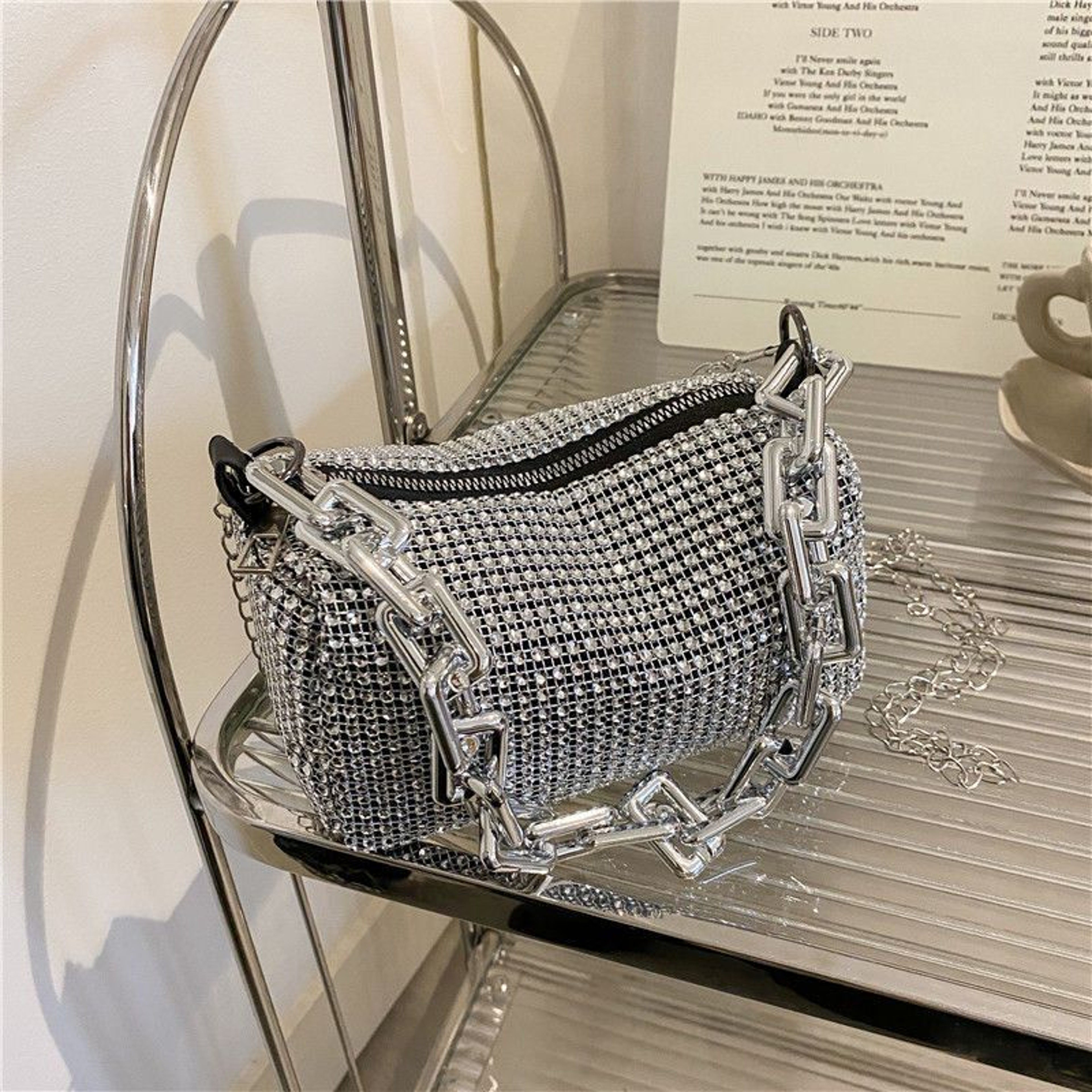 Mini Glitter Bucket Bag With Chain Strap Womens Prom Crossbody Purse 2