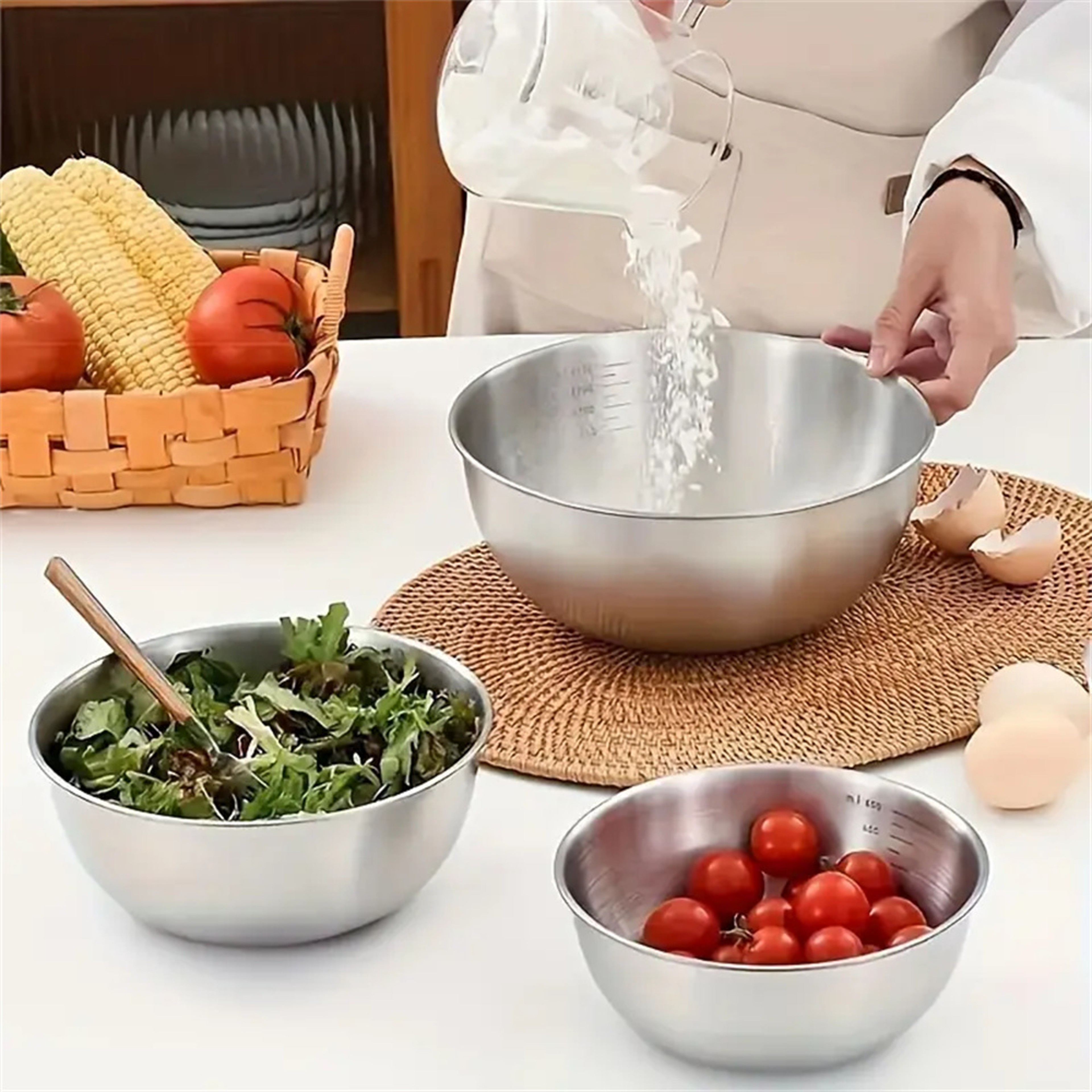 Stainless Steel Mixing Bowl Set With Scale For Cooking  Baking Large Capacity Storage Bowls For Kit 4