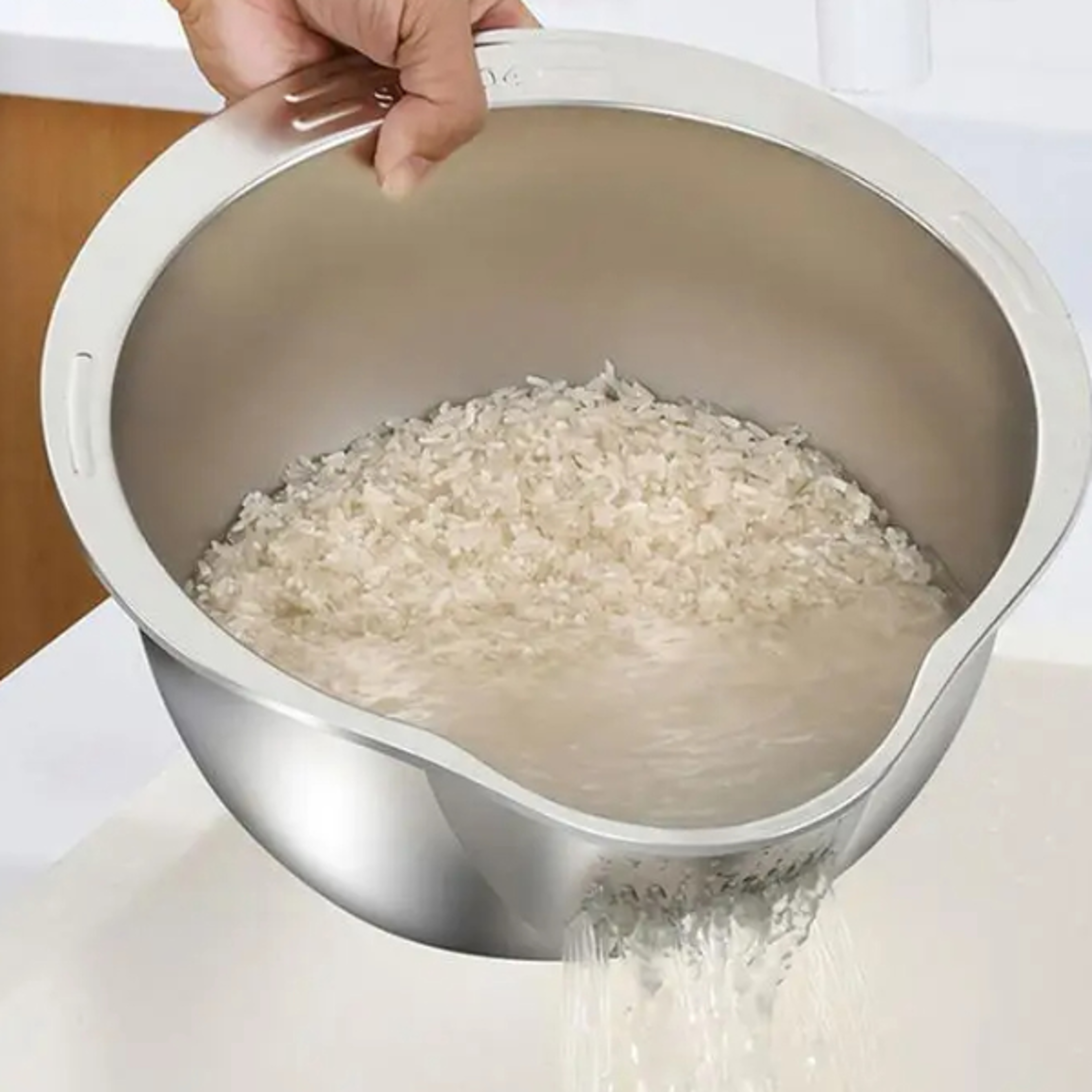 Stainless Steel Rice Washer Strainer Bowl MultiFunctional Kitchen Tool for Rice Fruit and Vegetab