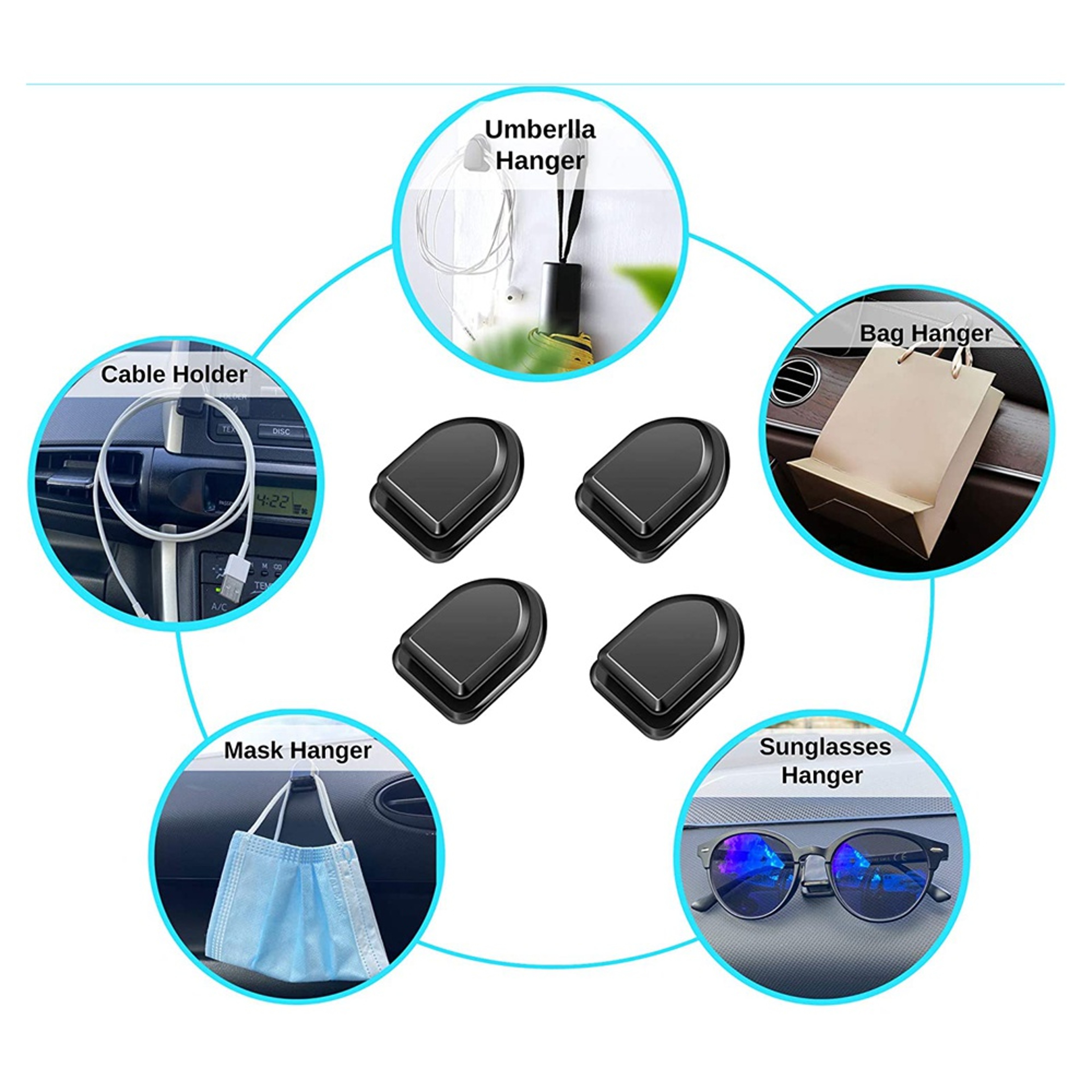 Mini Car Hooks For USB Cables Headphones  Keys SelfAdhesive Dashboard Wall Hook For Car Storage 4
