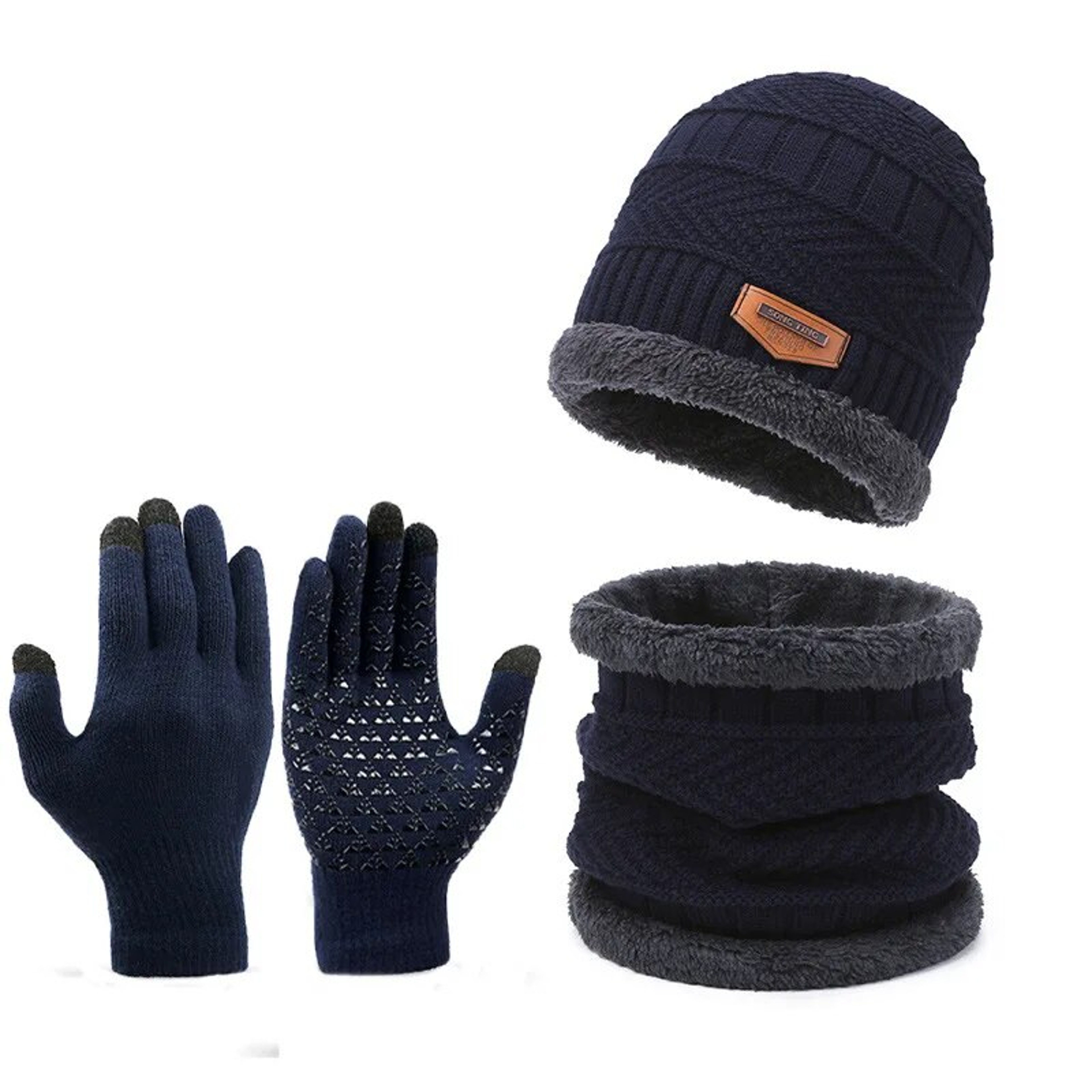 Mens Windproof Hat Outdoor Winter Scarf  Gloves Set With Cashmere Insulated Knit Hat For Cold Weath 4