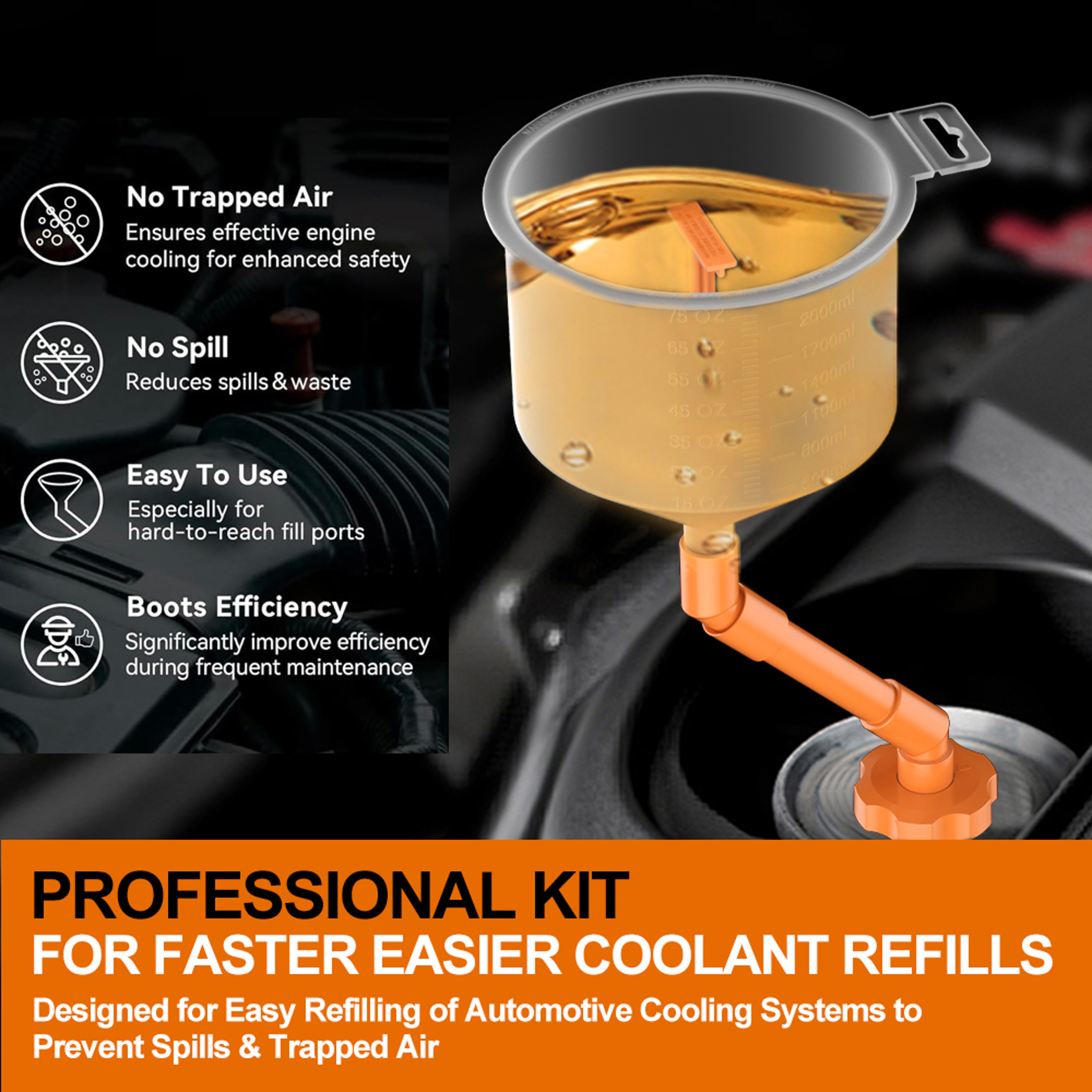 Spill Proof Coolant Filling Funnel Kit Easy Oil Pouring for Car Maintenance – view 4