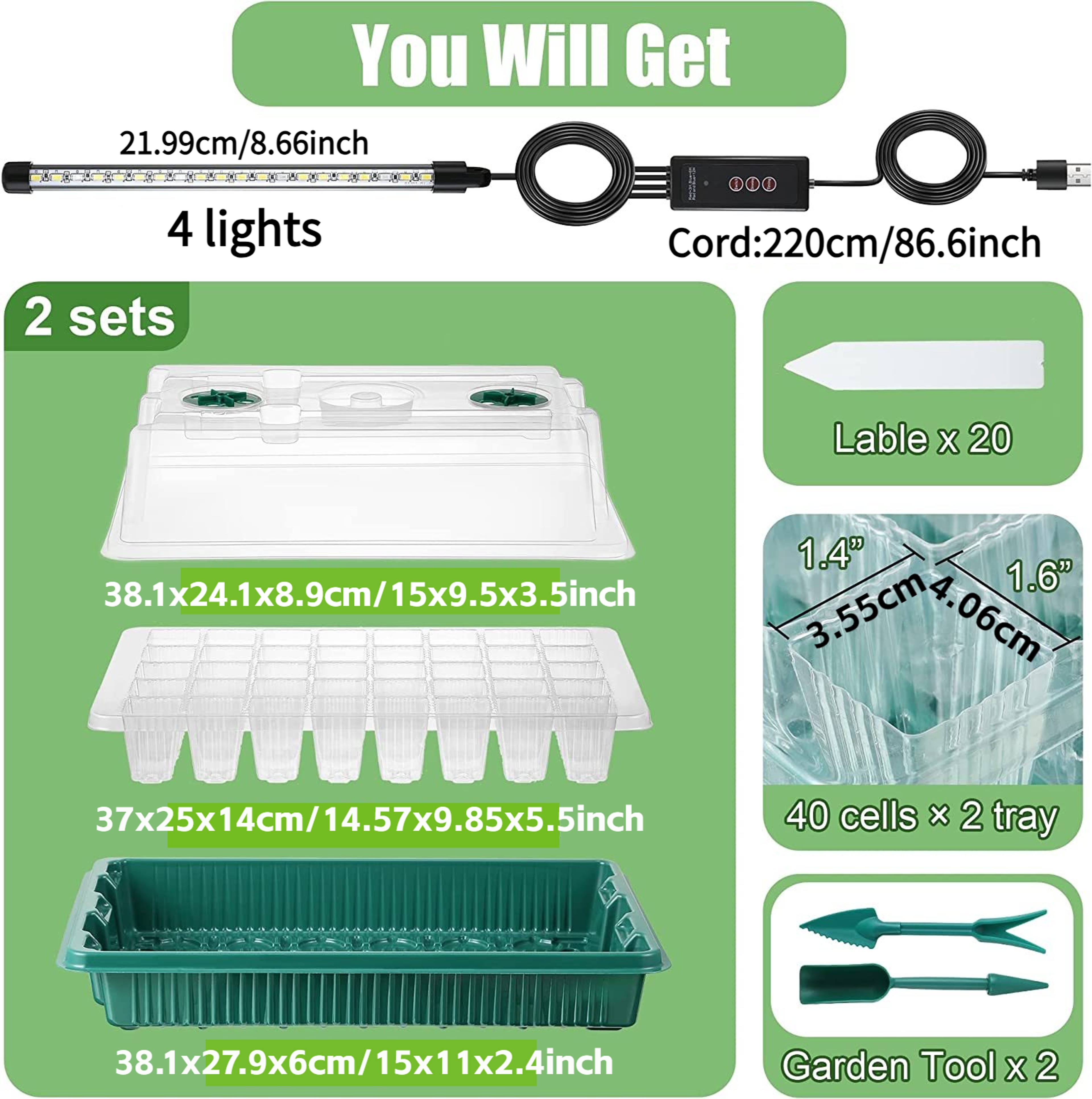 Trays with High Dome Germination Kit LED Grow Lights, Smart Timer, Modes for Home Gardening – view 3