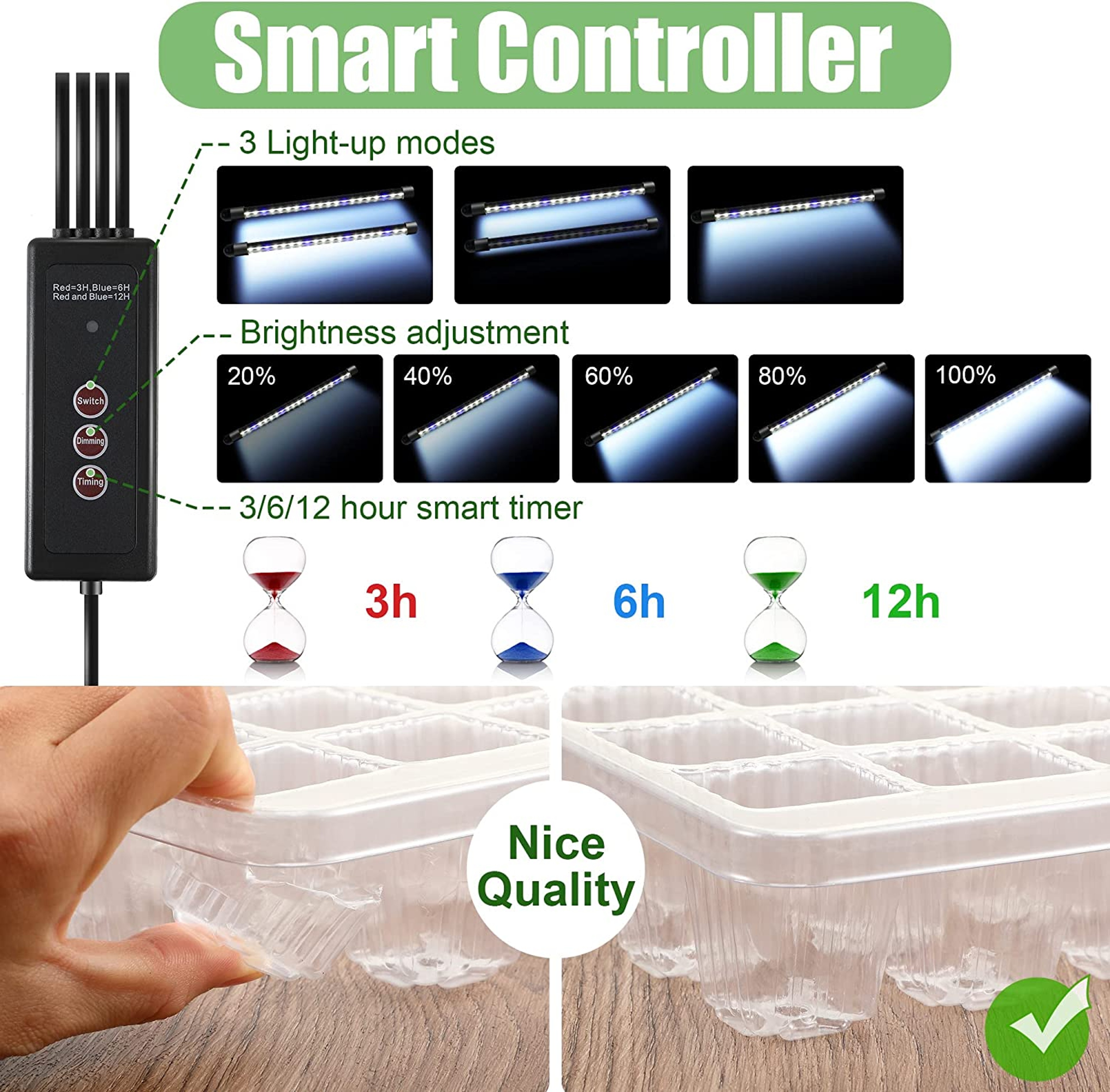 Trays with High Dome Germination Kit LED Grow Lights, Smart Timer, Modes for Home Gardening – view 5