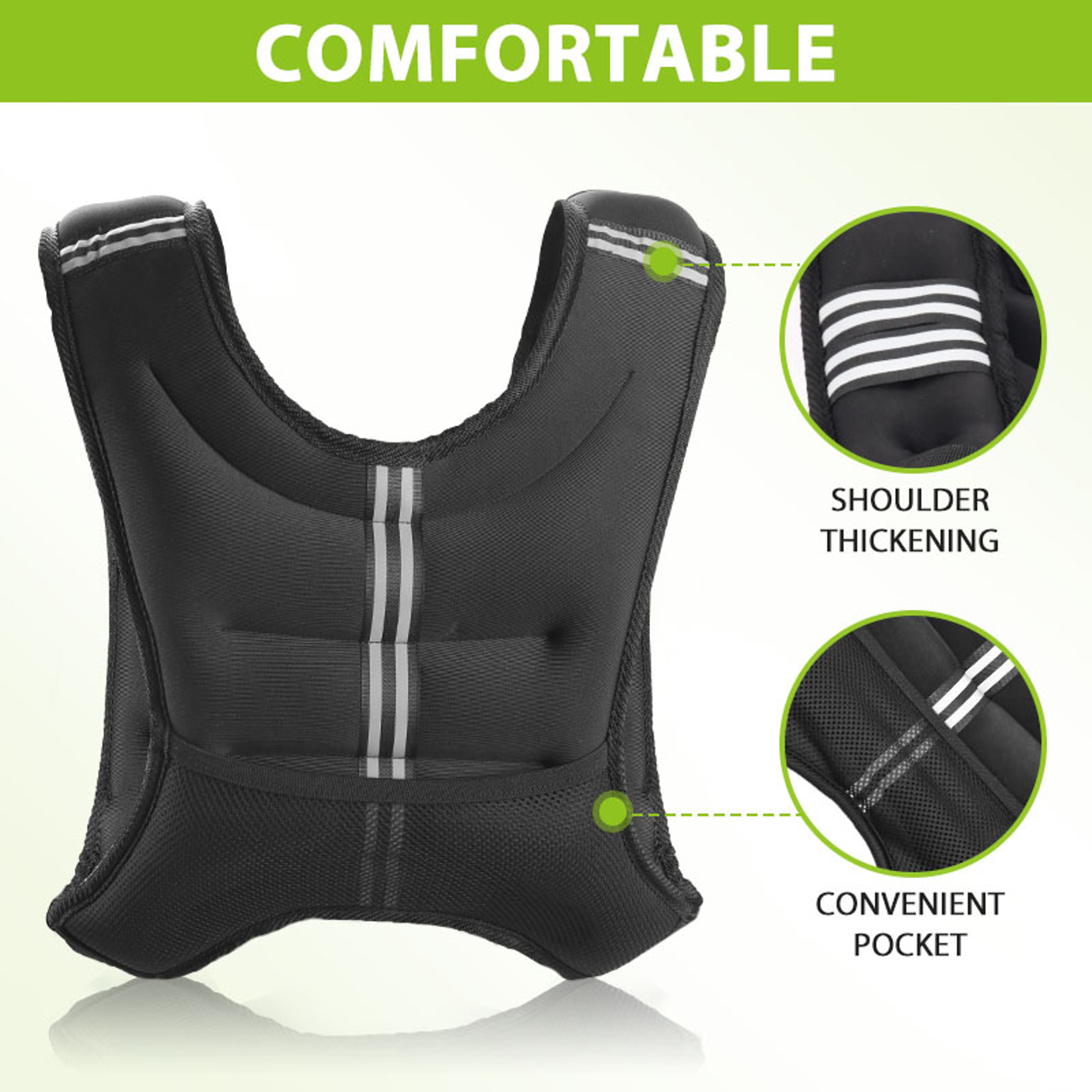 Weighted Vest for Running and Strength Training with Reflective Stripes and Pocket – view 3