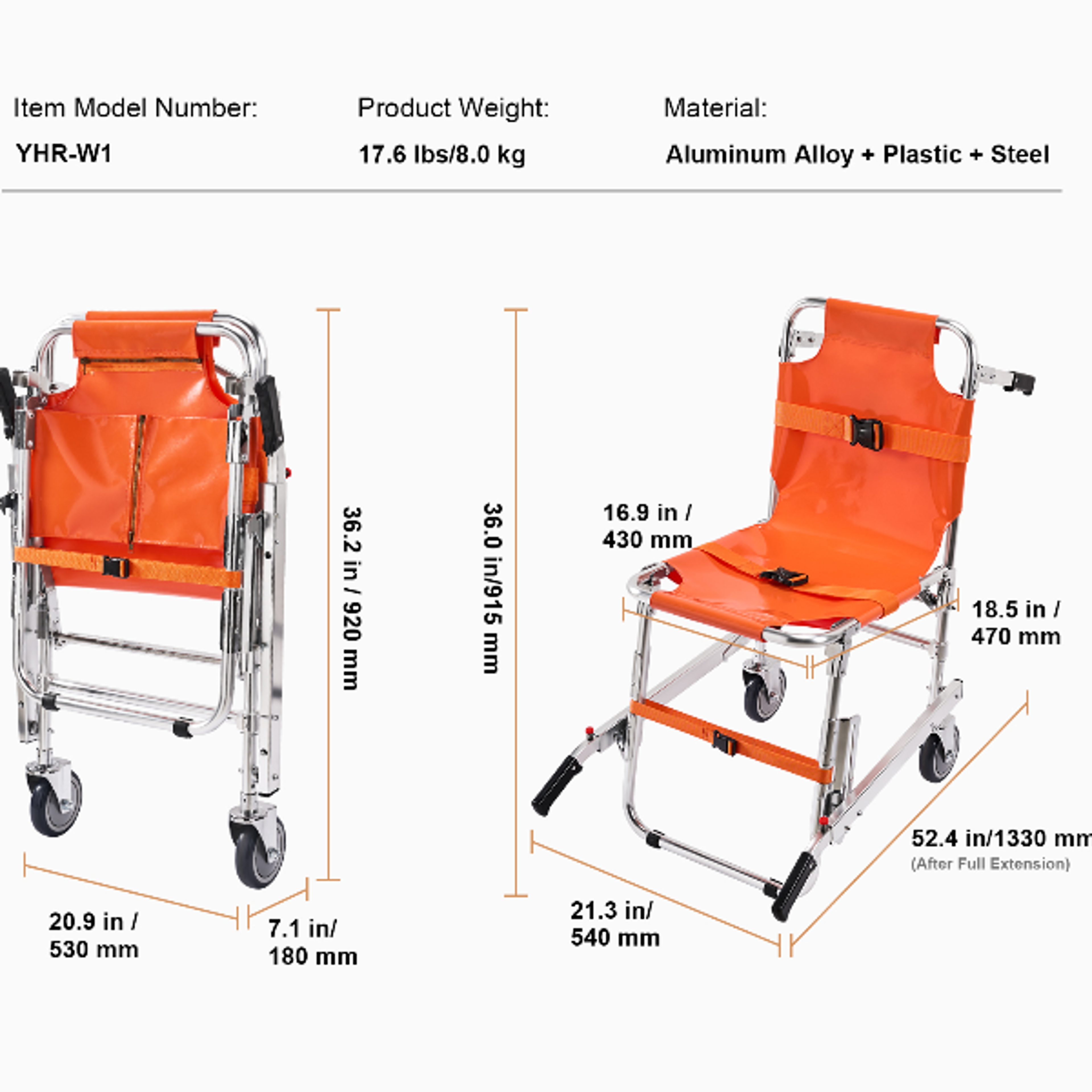 Foldable Stair Chair Evacuation Transport Chair for Elderly and Patient Transfer