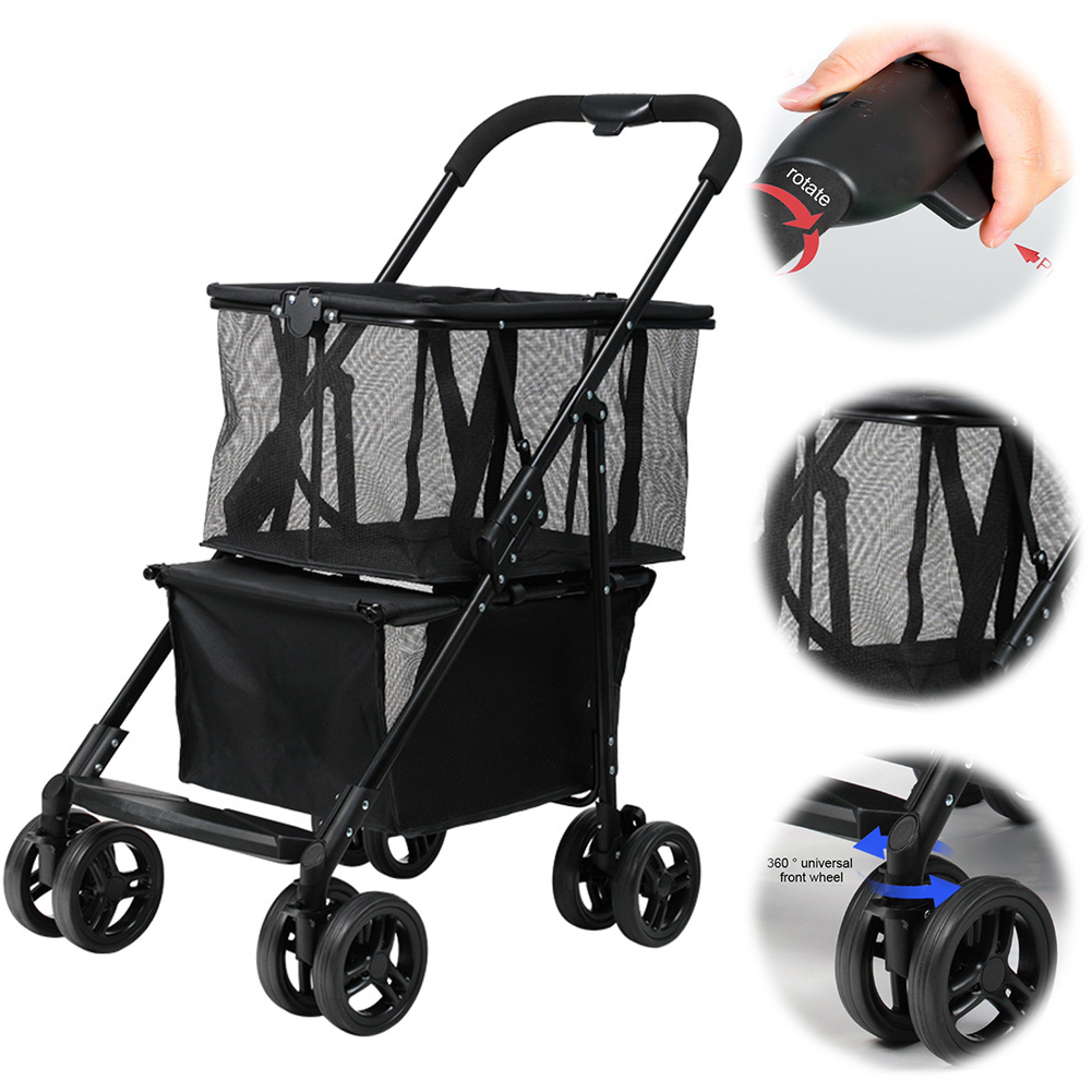 Foldable Shopping Cart with Removable Basket and Wheels for Groceries Laundry Camping – view 5