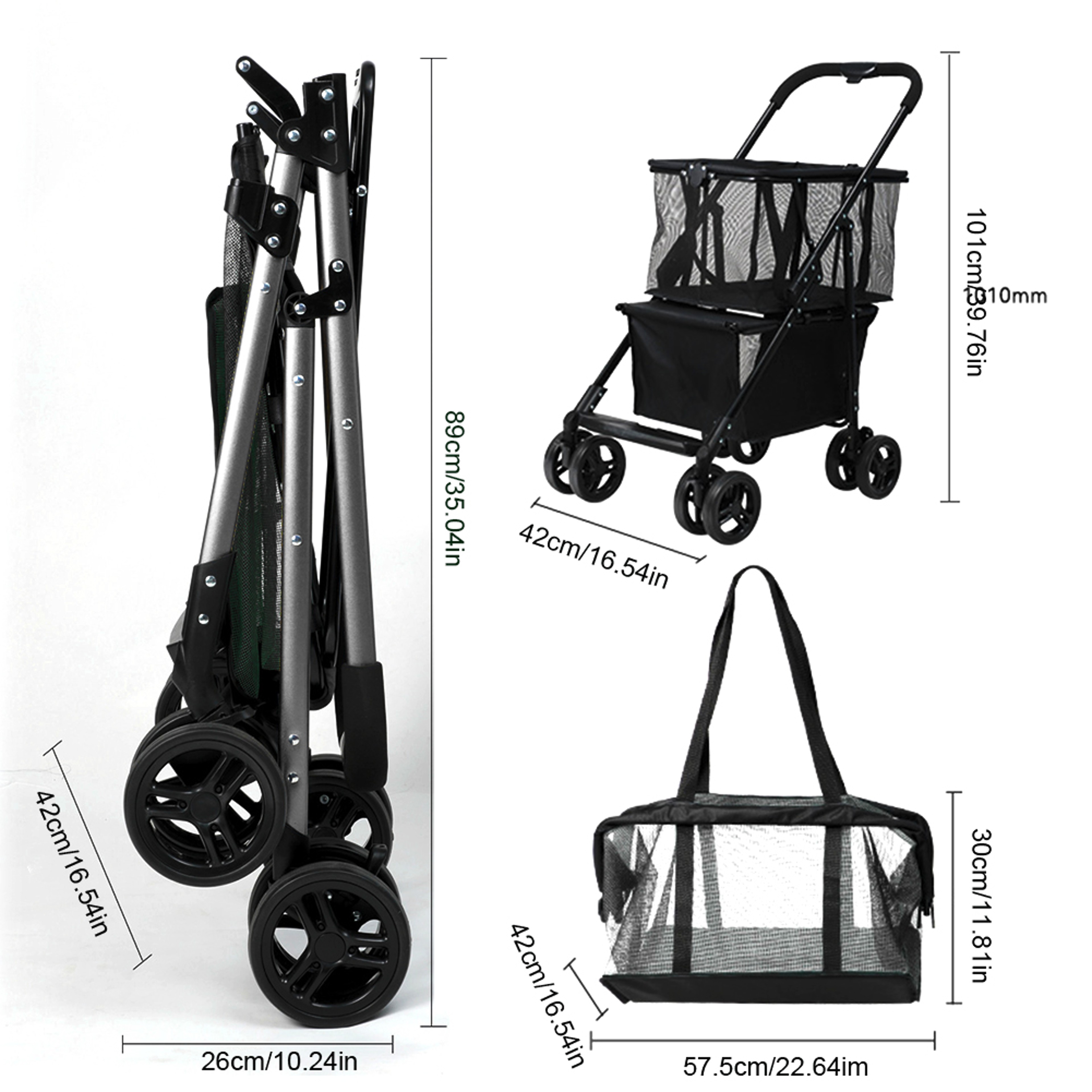 Foldable Shopping Cart with Removable Basket and Wheels for Groceries Laundry Camping – view 6
