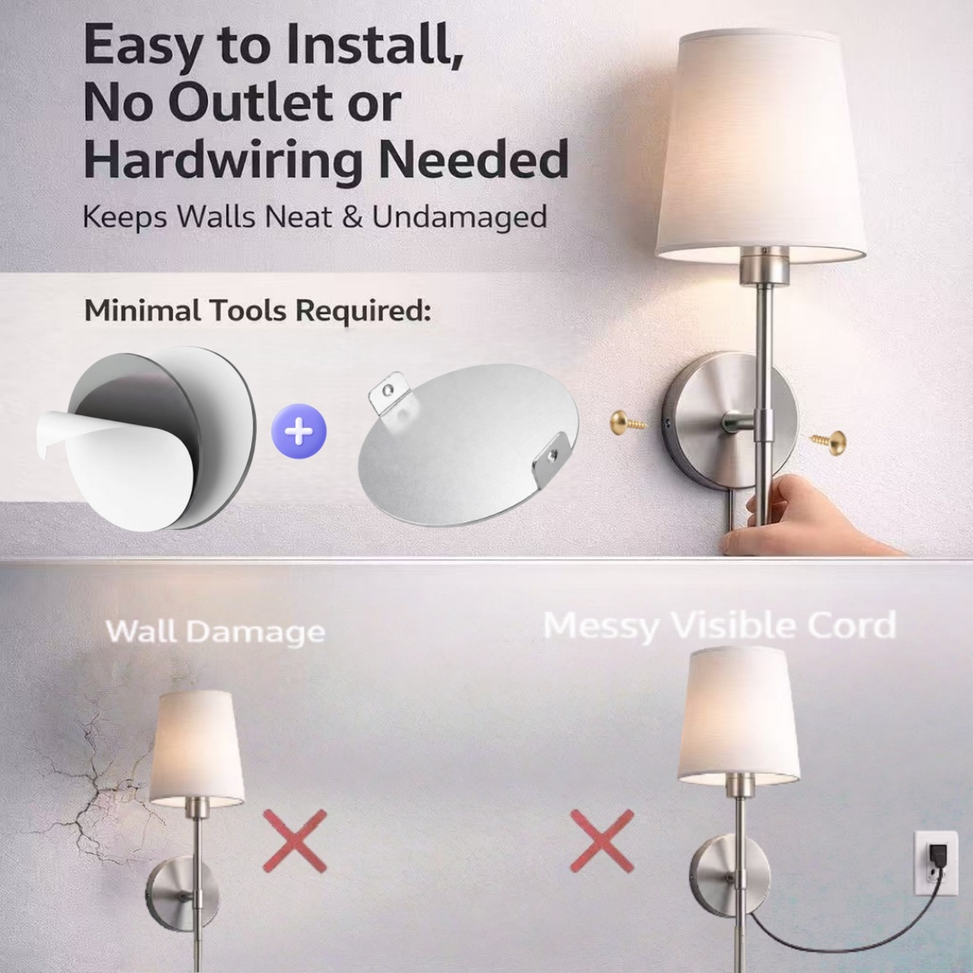 Rechargeable Wireless Wall Sconce Set with Remote Control Battery Powered LED Wall Lights – view 2
