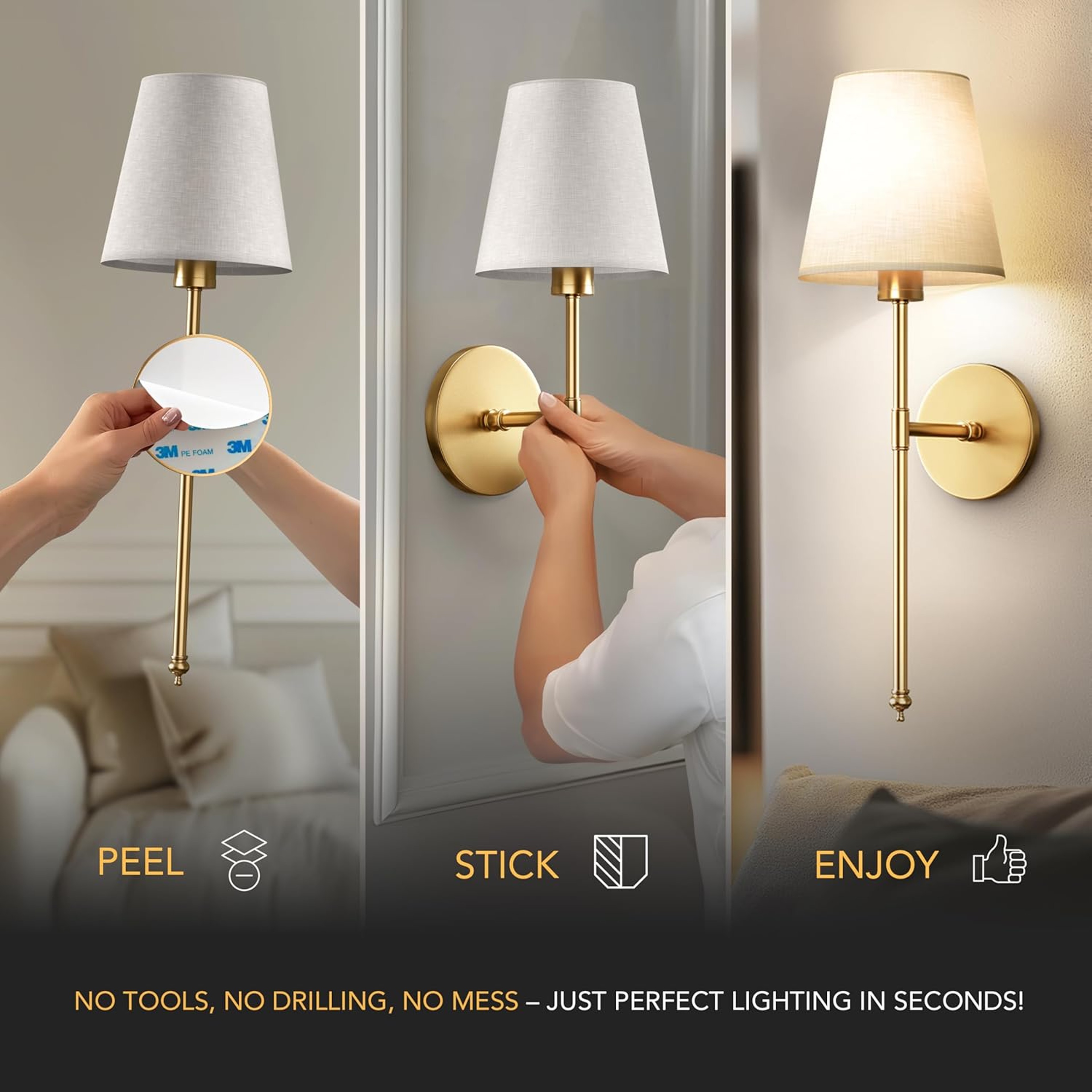 Rechargeable Wireless Wall Sconce Set with Remote Control Battery Powered LED Wall Lights – view 3