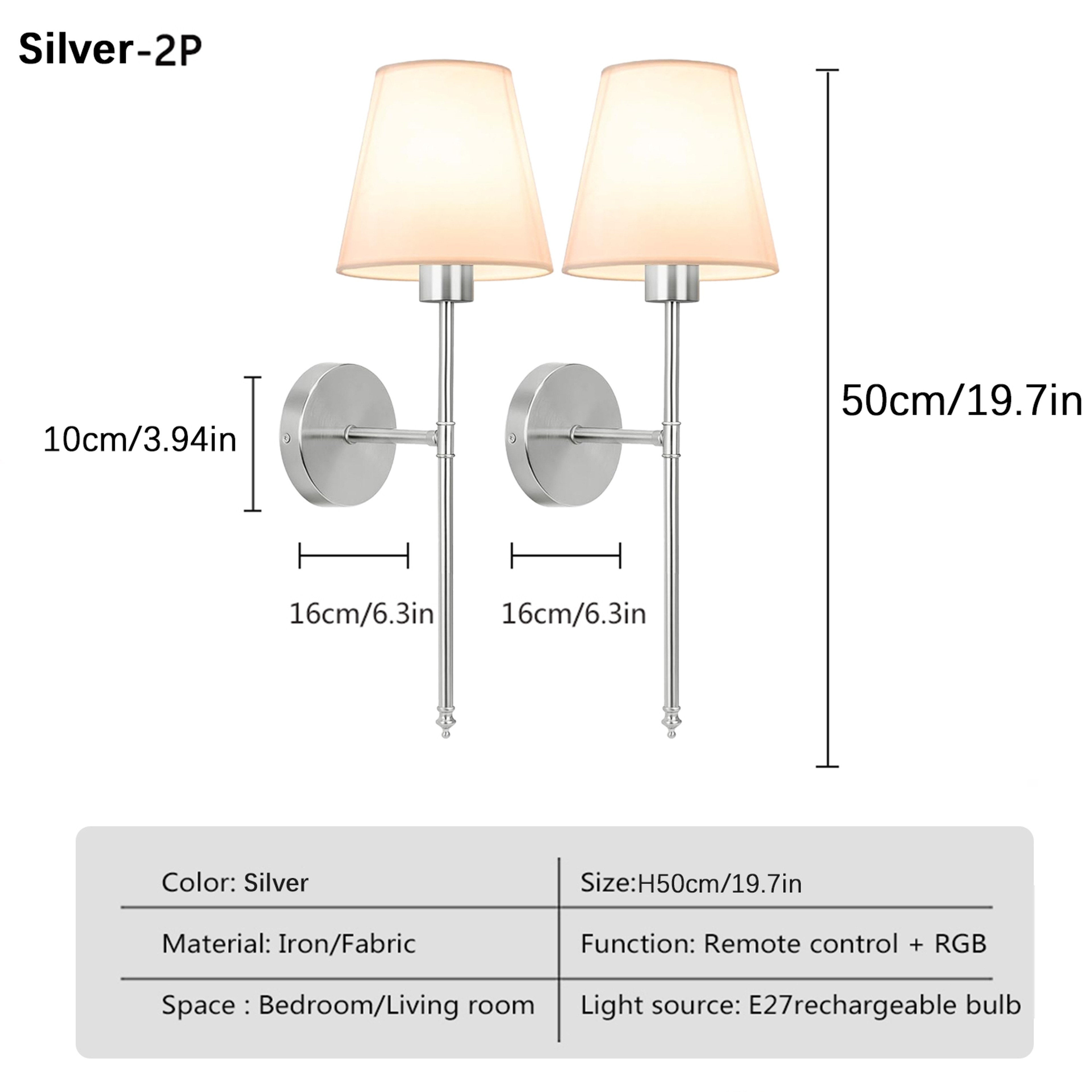 Rechargeable Wall Sconce Wireless Wall Light with RGB Dimmable LED Remote Control – view 7