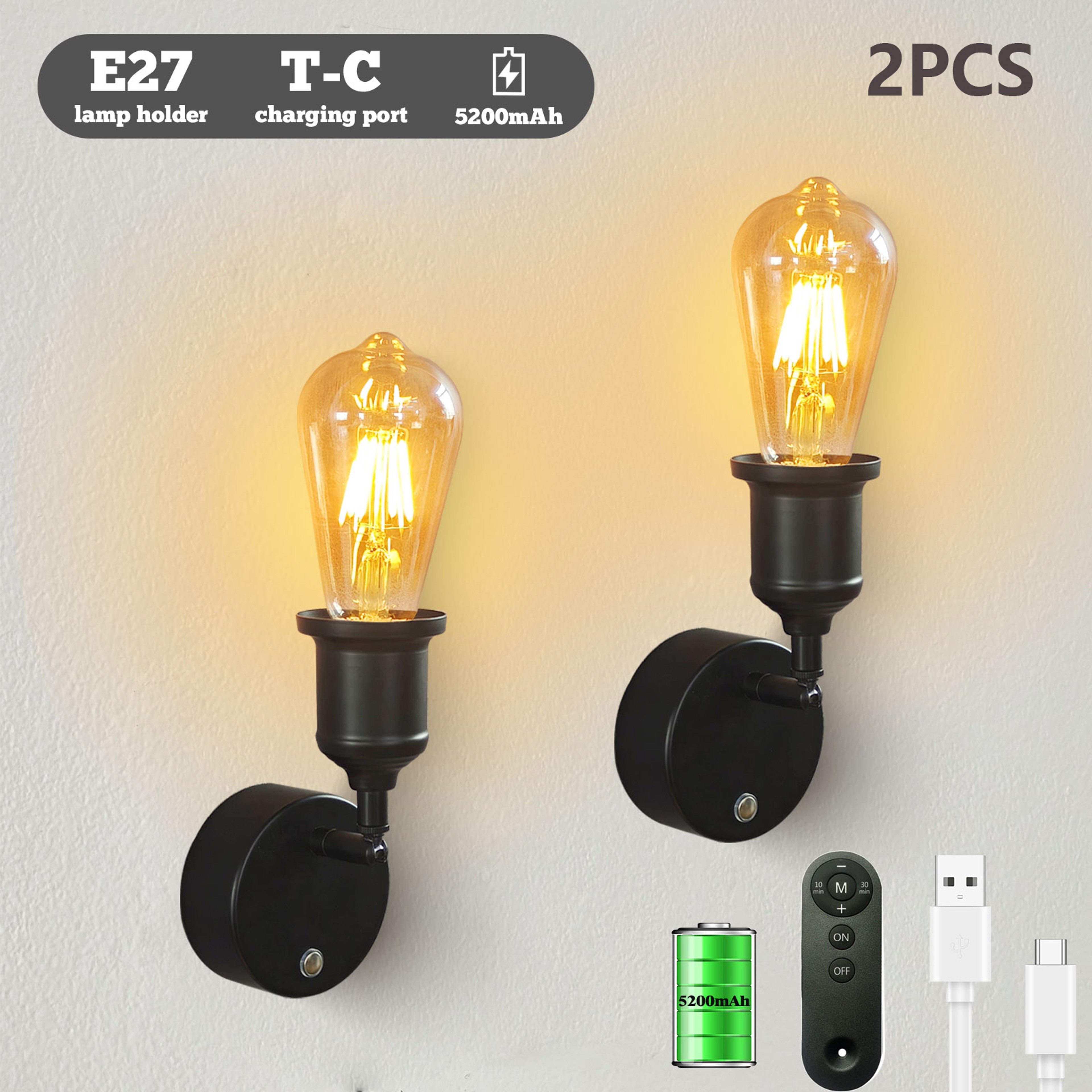 Industrial Vintage Rechargeable Wall Lamp with Remote Control Touch Dimmable Battery Operated Wall Light – view 7