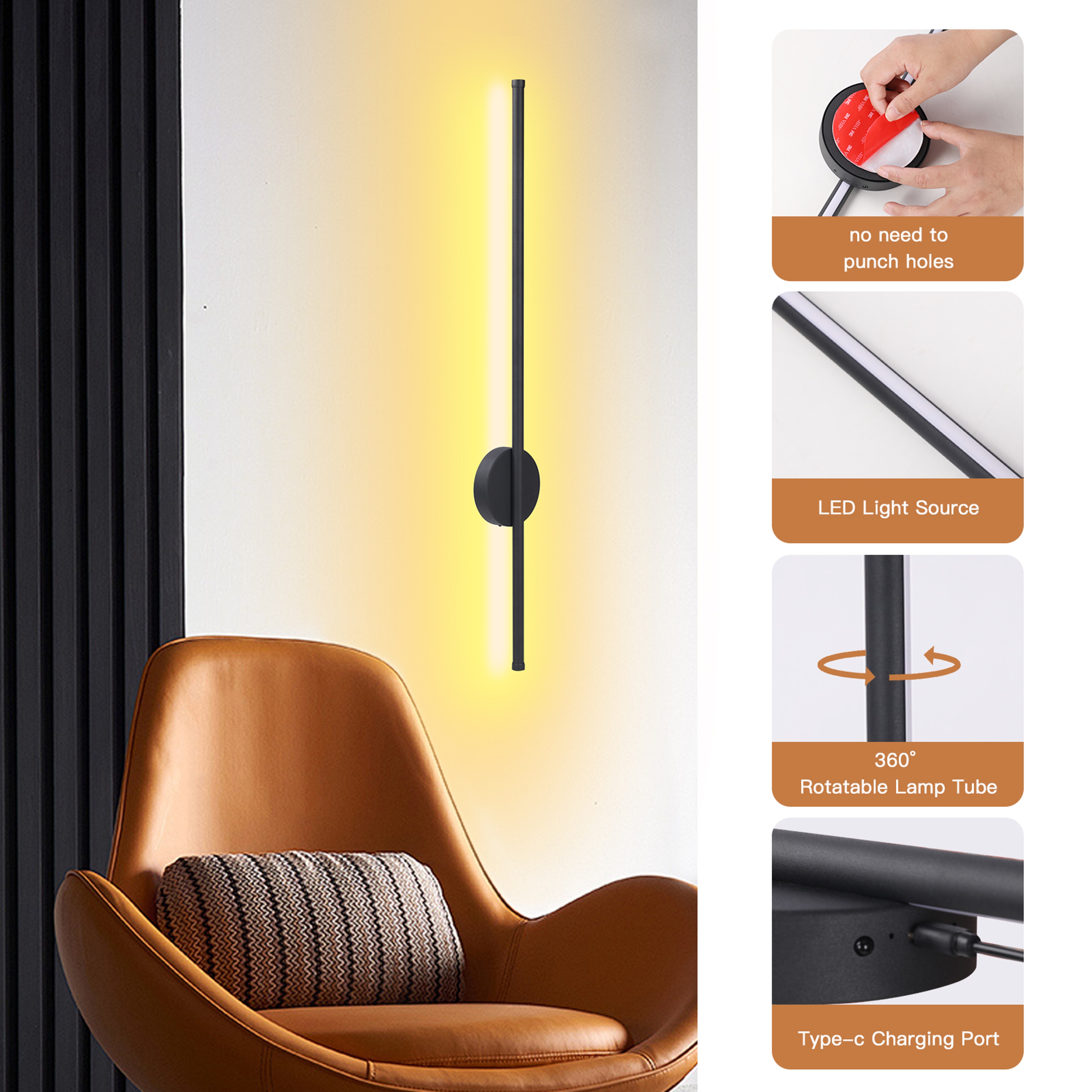 Modern Wireless Wall Light Rechargeable Wall Sconce with Remote Control for Bedroom Hallway – view 2