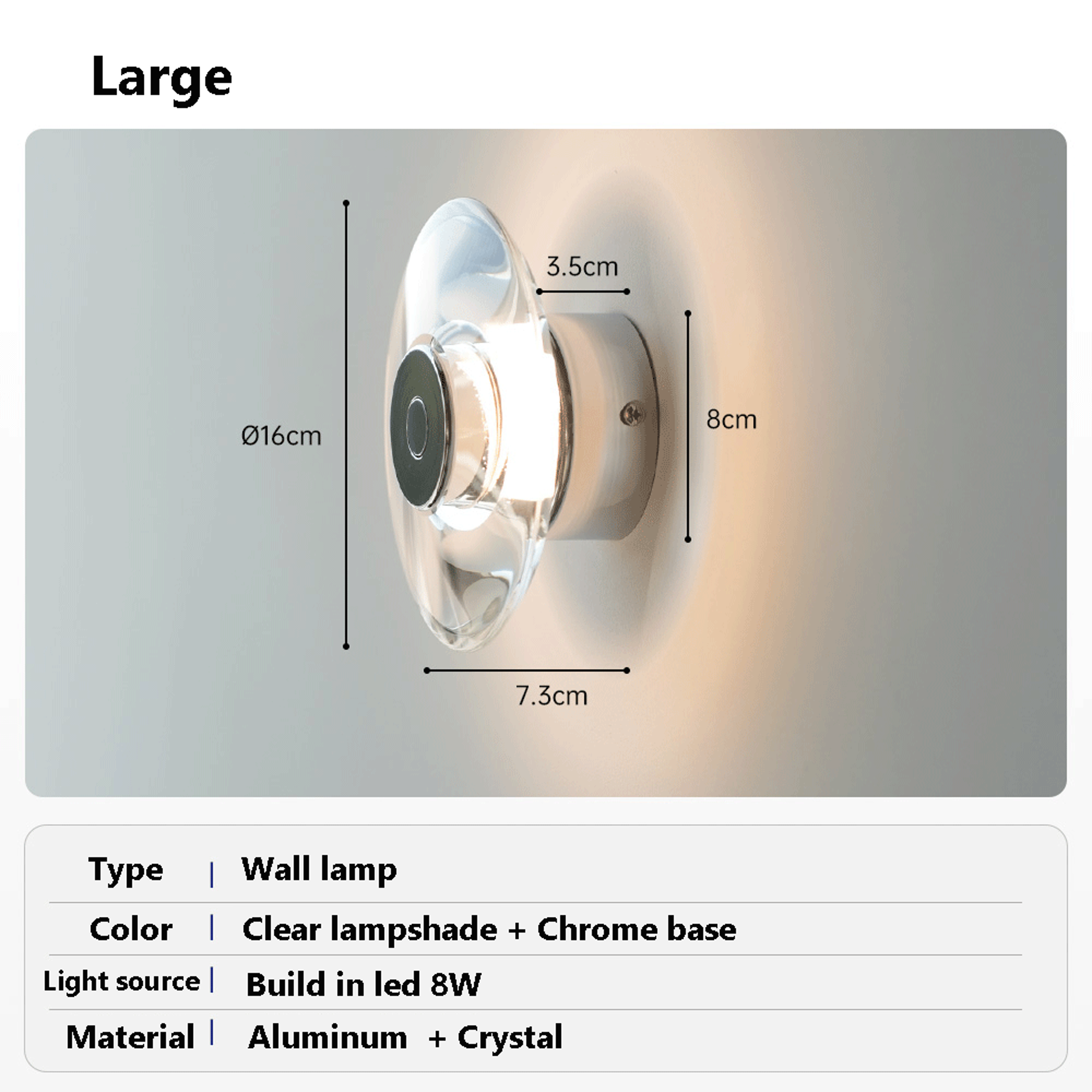 Modern LED Wall Sconce Crystal Round Wall Lamp for Bedroom Living Room Hallway Decor – view 7