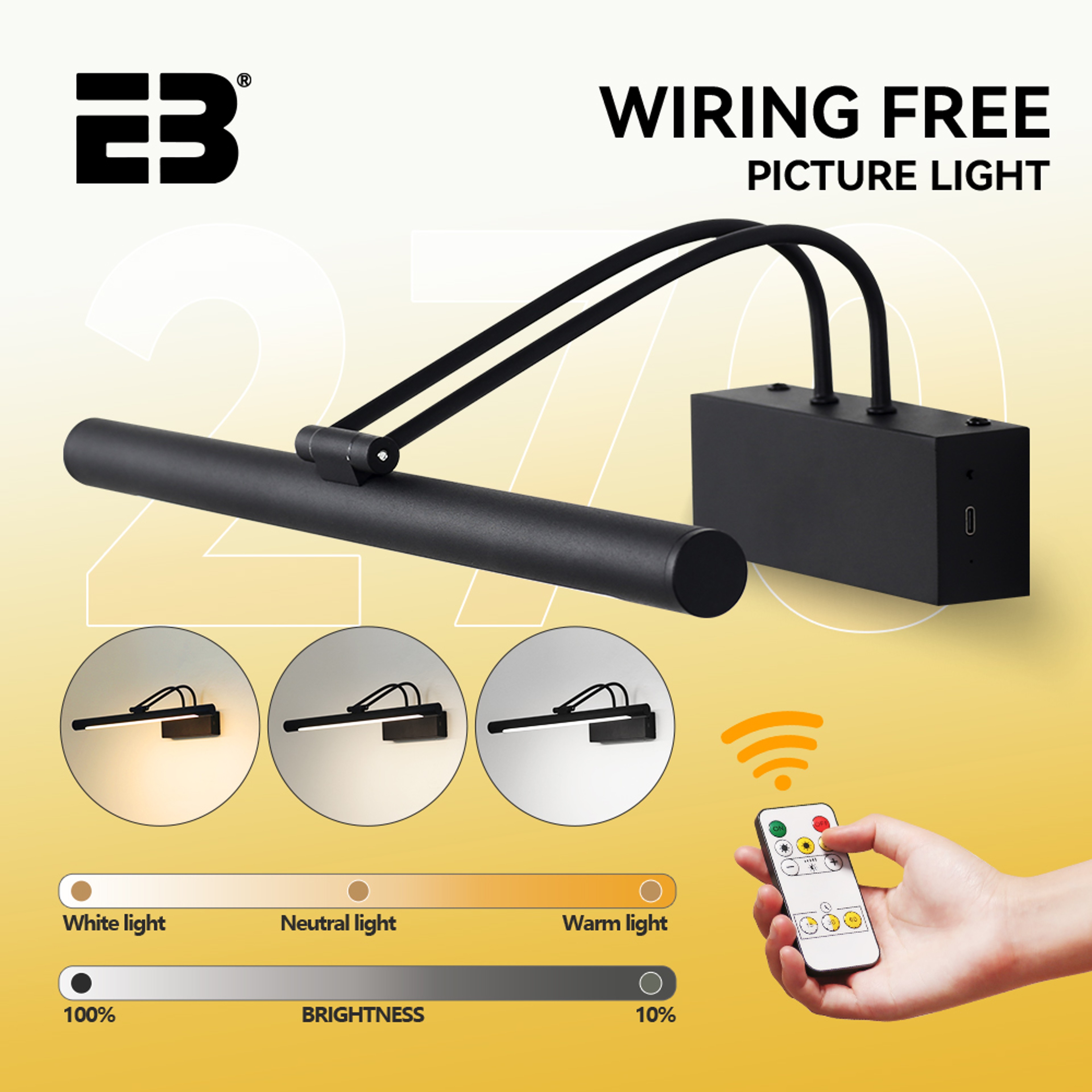 Rechargeable Picture Light Wireless LED Wall Lamp with Remote Dimmable Art Display Sconce – view 3