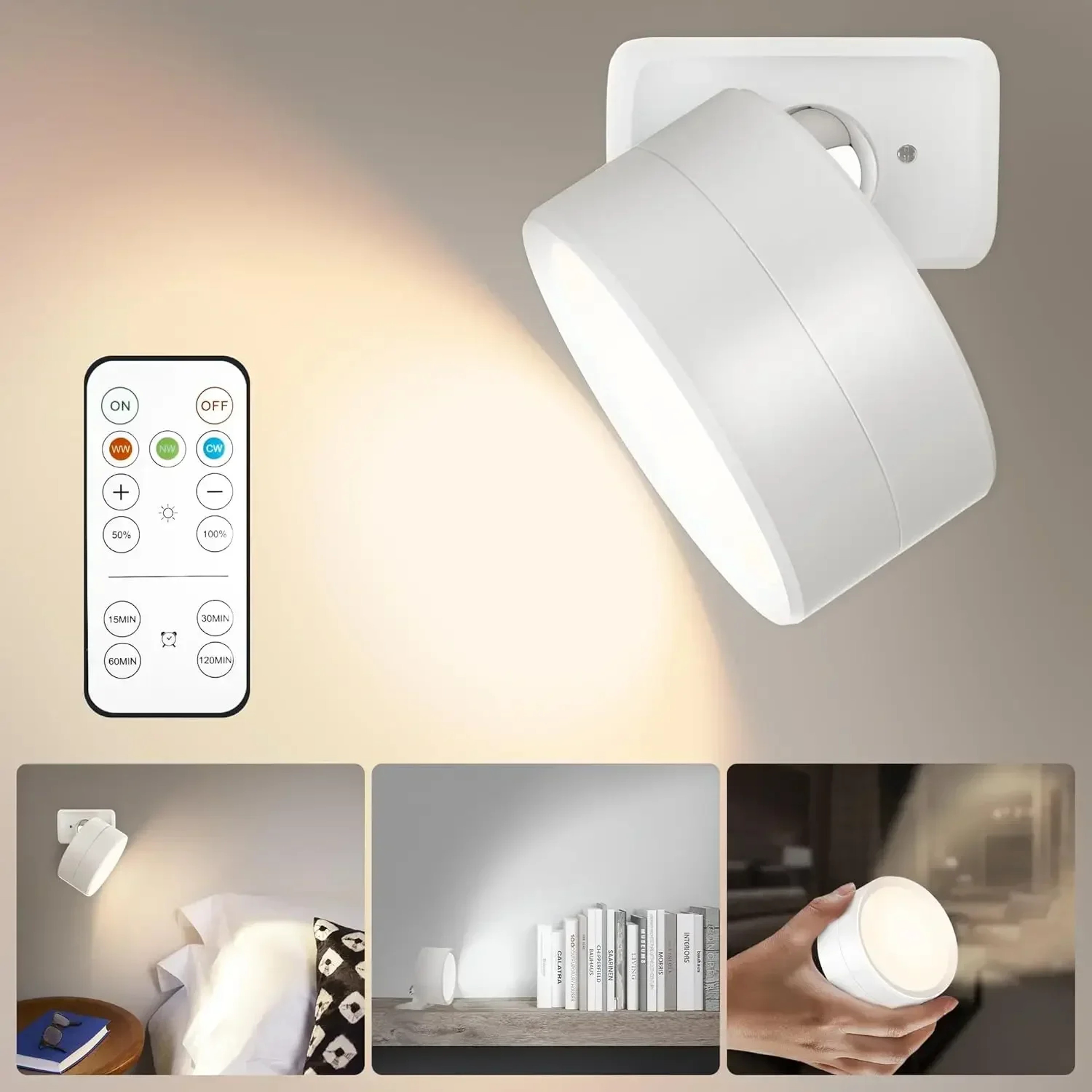 Magnetic LED Wall Light Rechargeable Reading Lamp With Remote Control And Degree Rotation 7