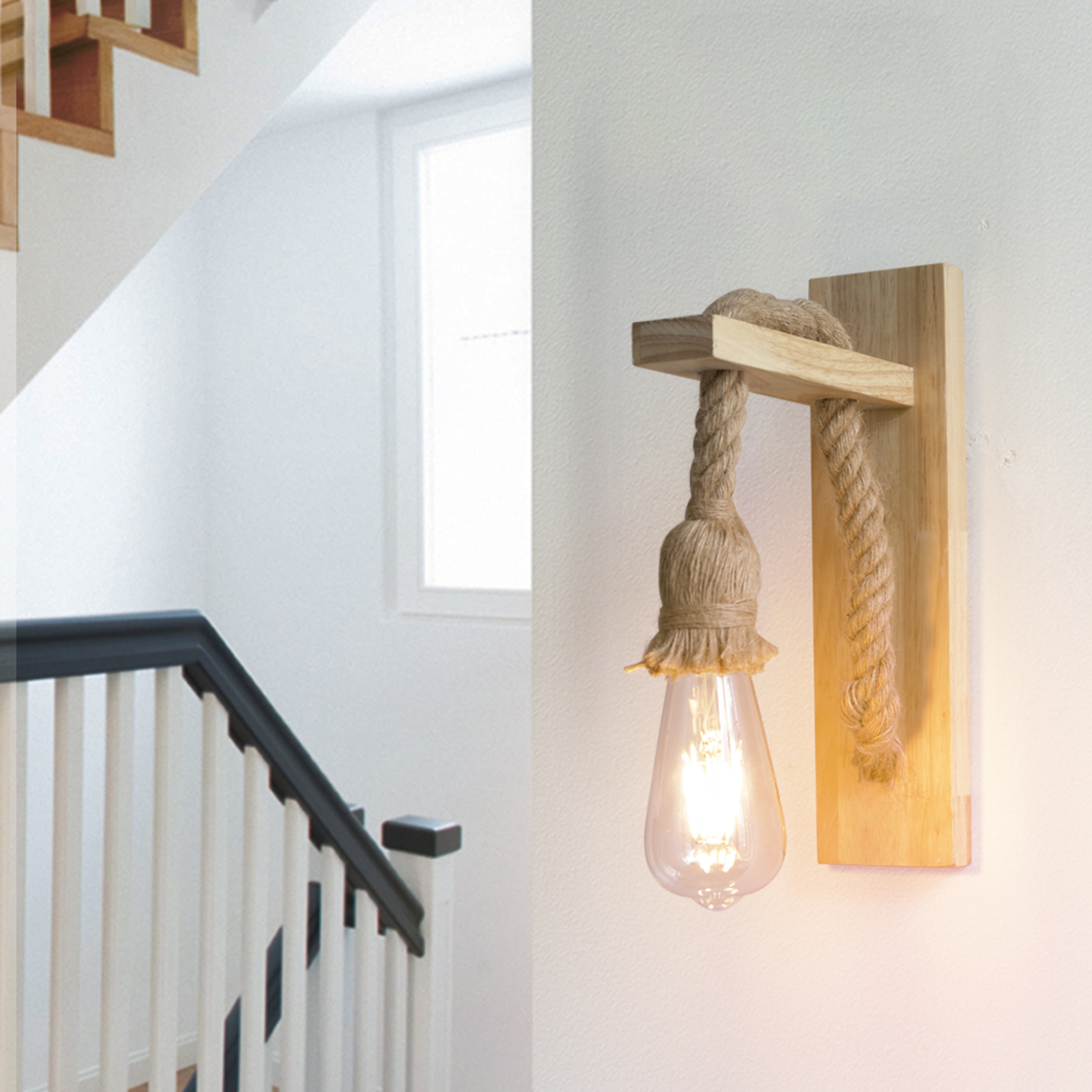 Vintage Wood Wall Sconce Rustic Bedside Wall Lamp for Bedroom Dining Room Home Decor – view 2
