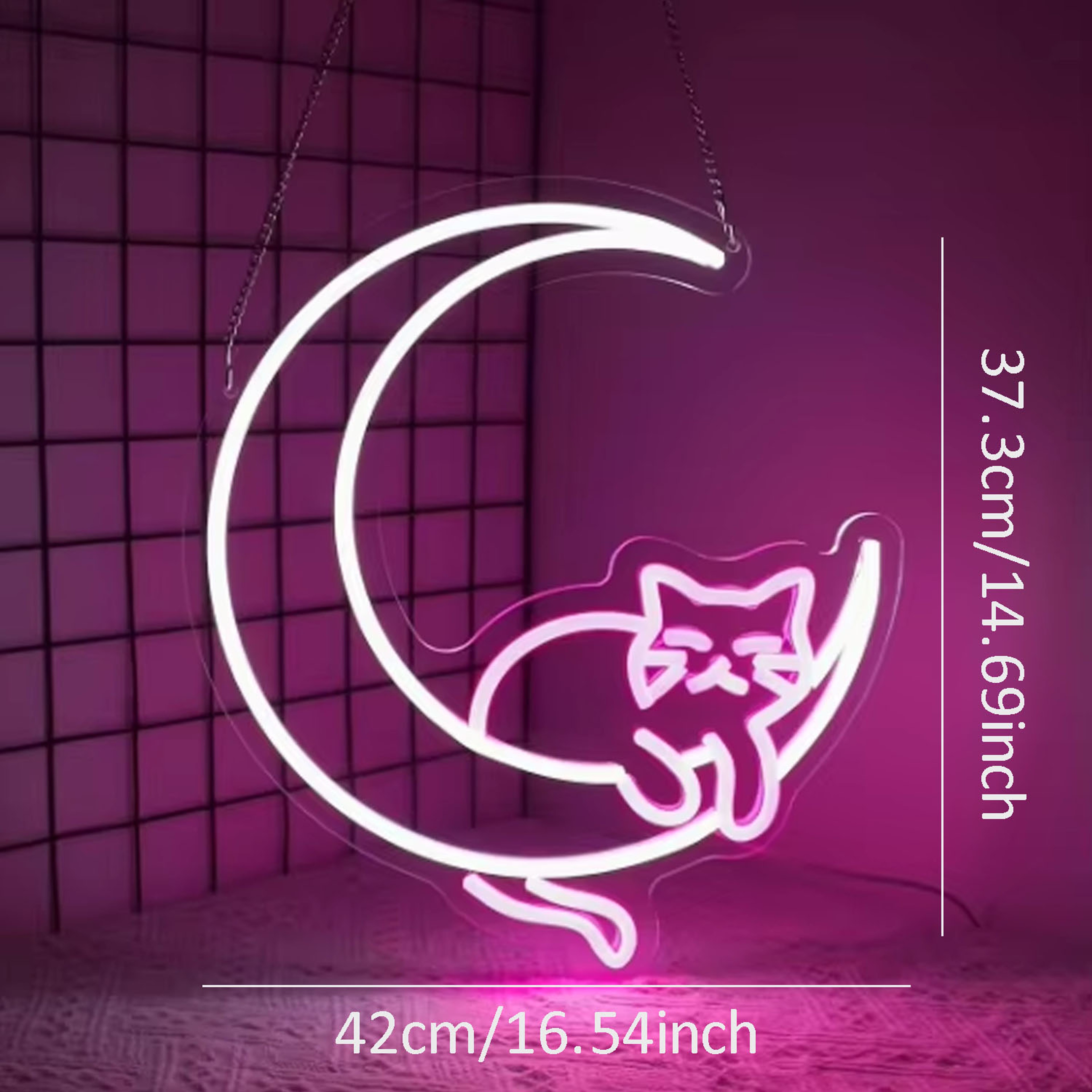 Animated Cat Neon Sign USB Powered Dimmable Moon Neon Light for Bedroom Room Decor – view 2