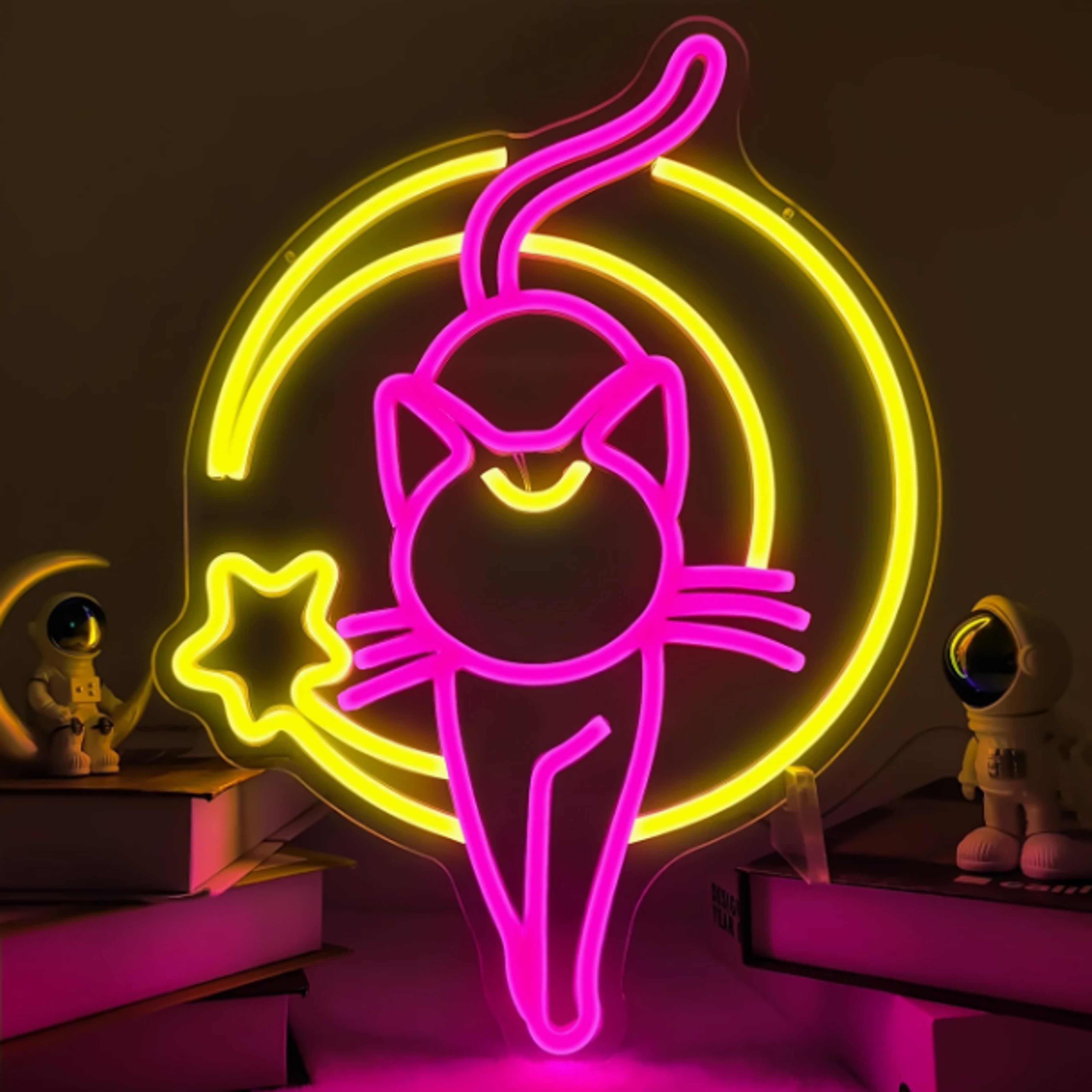 Animated Cat Neon Sign USB Powered Dimmable Moon Neon Light for Bedroom Room Decor – view 10