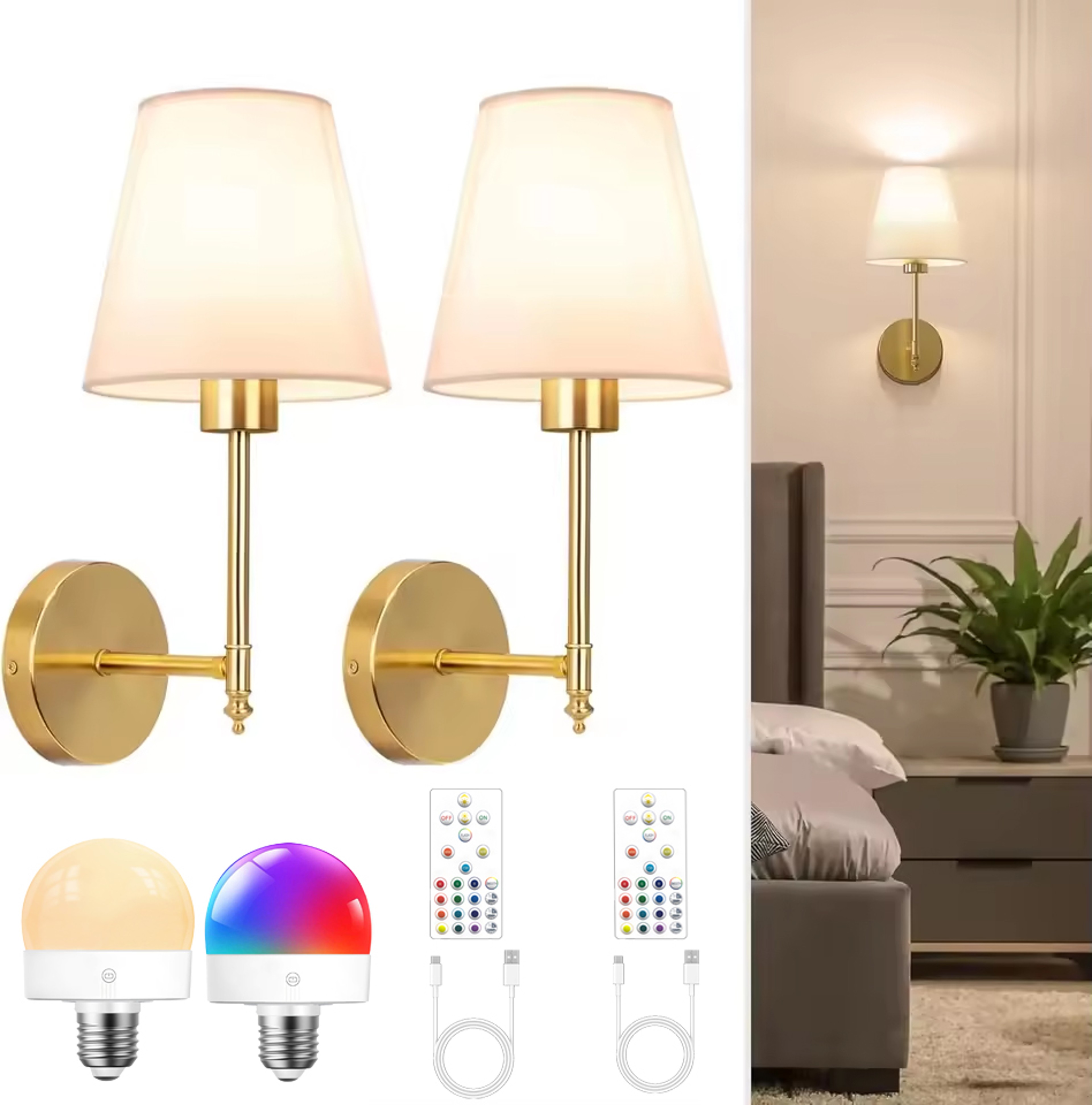 Cordless Battery Operated Wall Sconce with Rechargeable LED Bulb Remote Control and Color Dimmable Light – view 10