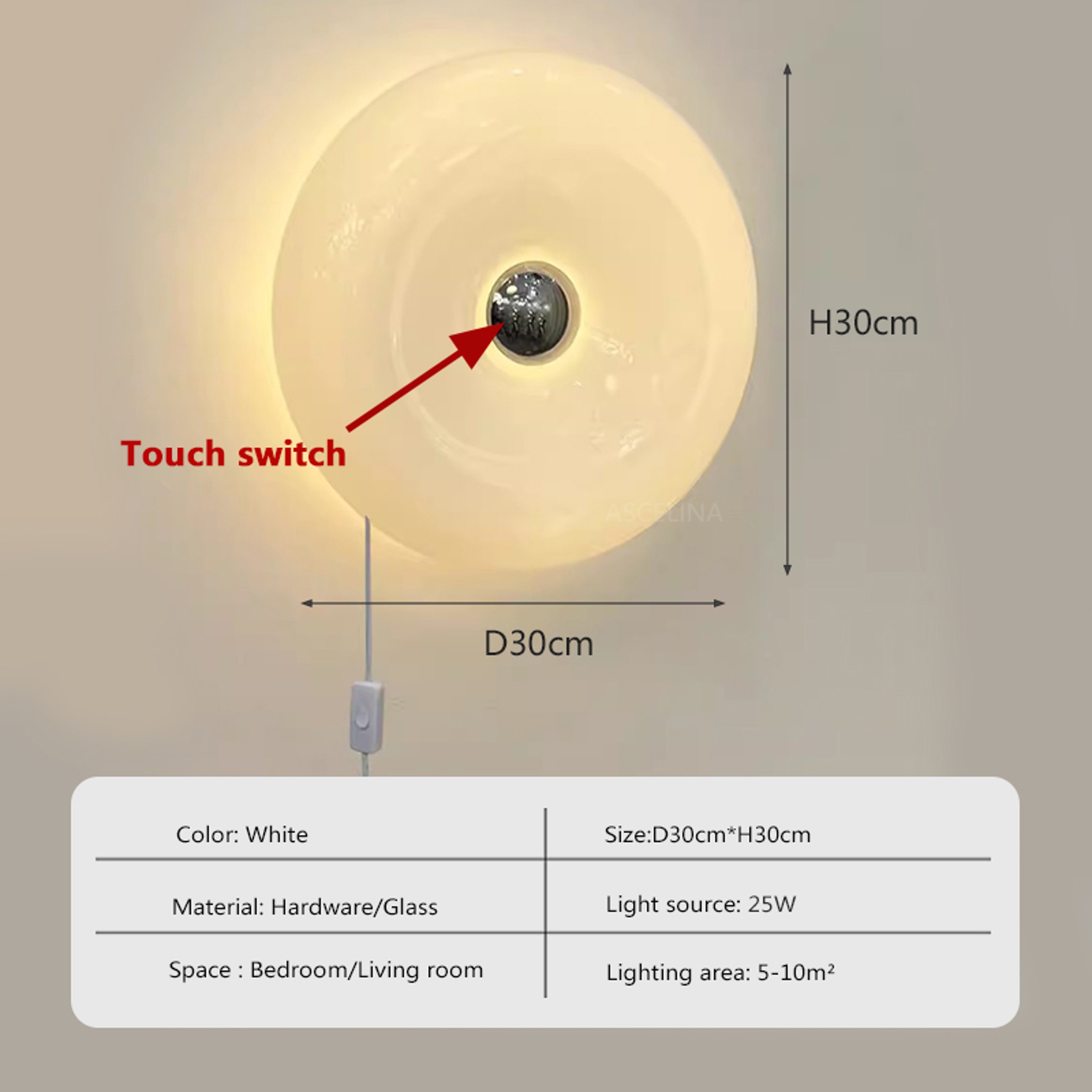 Donut Glass Wall Lamp USB Touch LED wall light with Tricolor Glow for Bedroom & Living Room – view 7