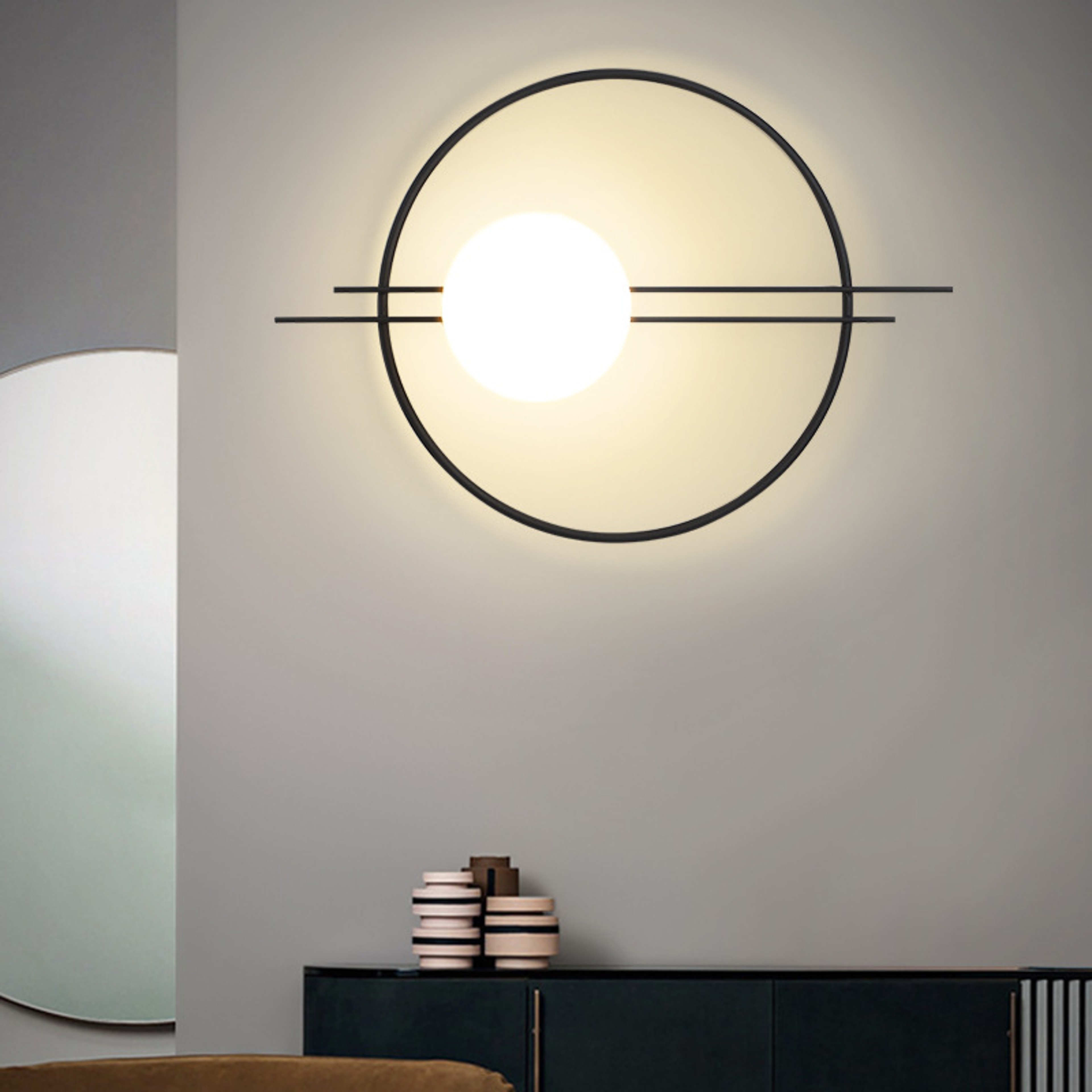 Modern LED Wall Sconce Gold & Black Round Bedroom Wall Light for Living Room Decor – view 3