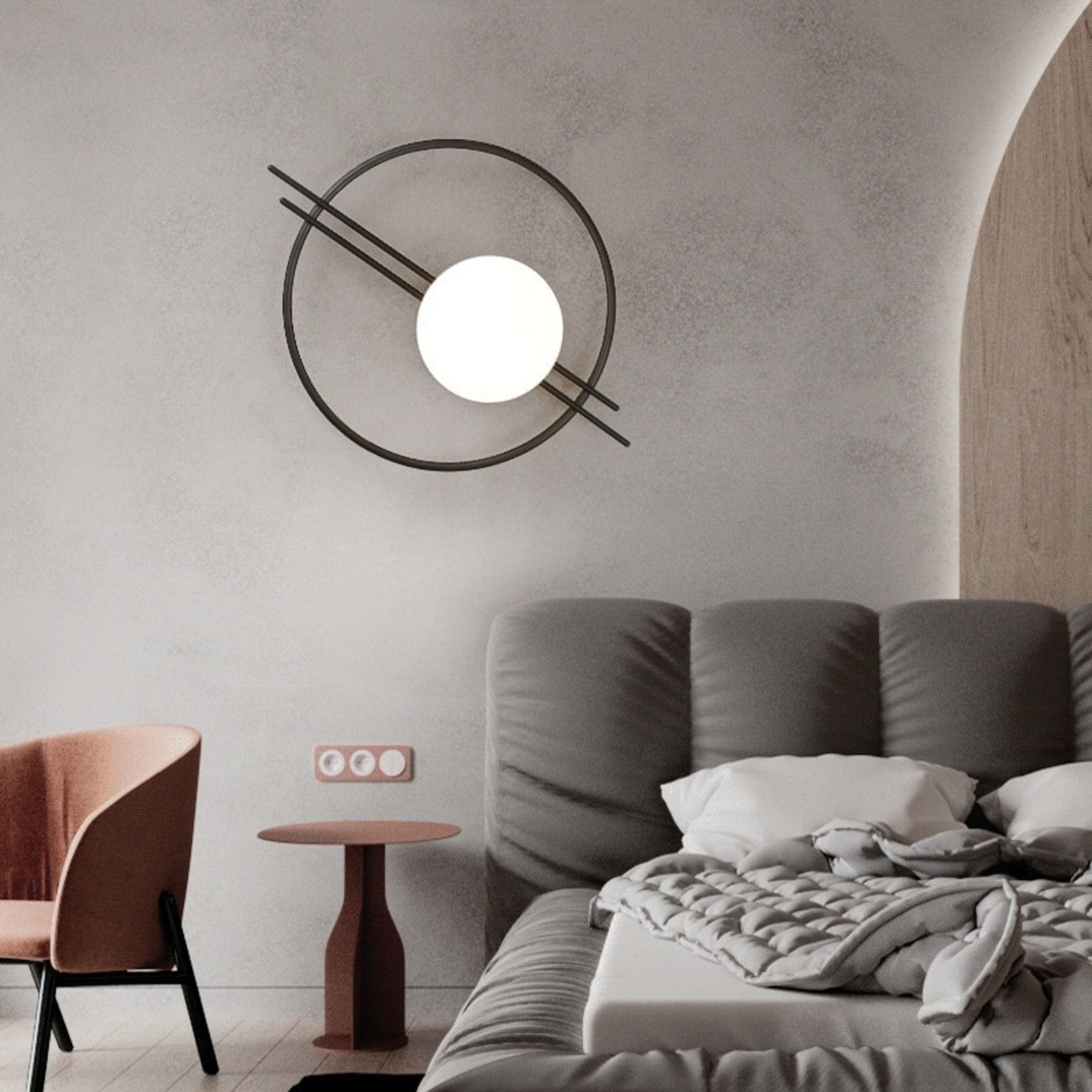 Modern LED Wall Sconce Gold & Black Round Bedroom Wall Light for Living Room Decor – view 4